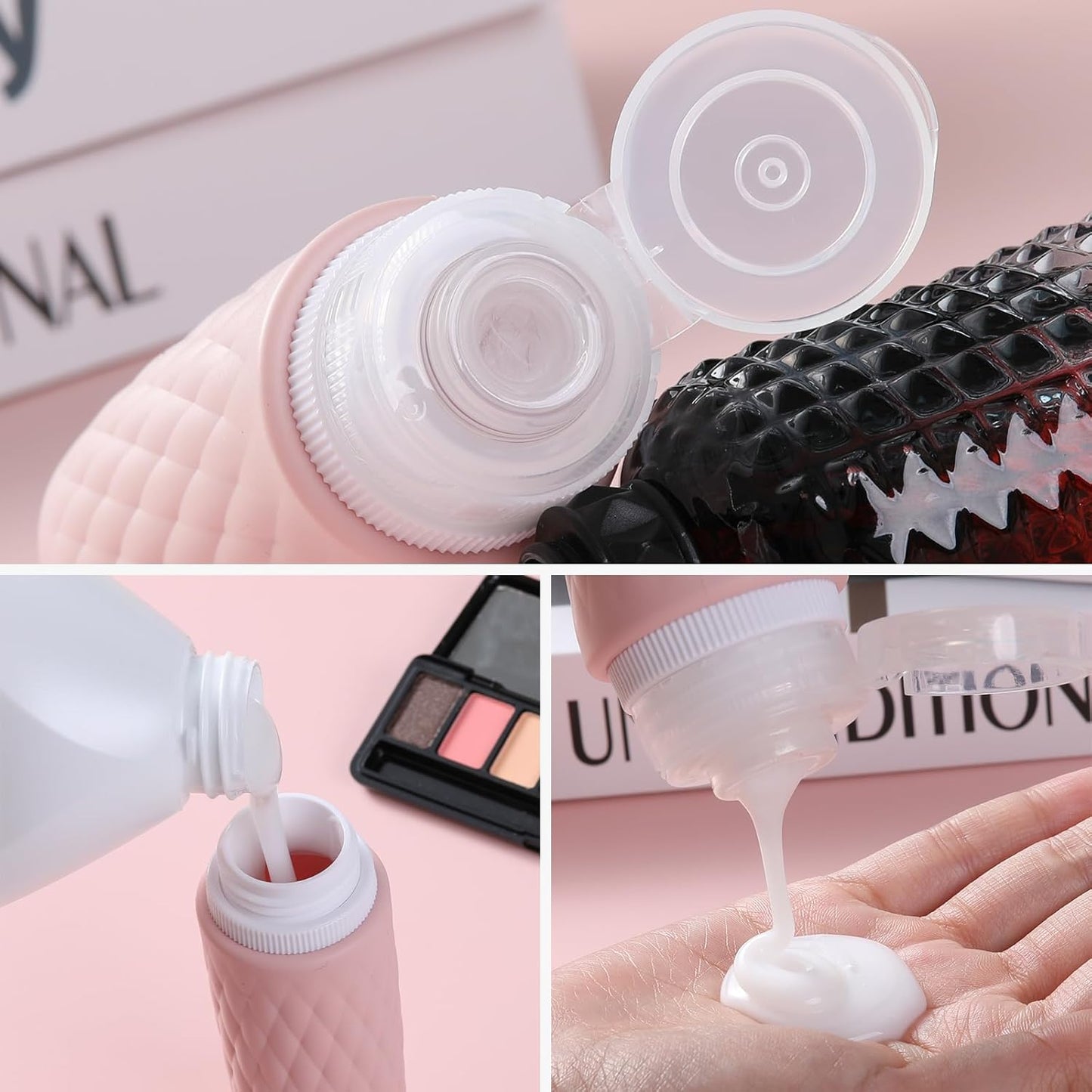 8 Pack Travel Bottles for Toiletries - 3 OZ / 90 ML, | Leak Proof Silicone Containers with Clear Bag, Travel Size Toiletries for Lotions, Creams, Foundation, Shampoo, body wash and More |