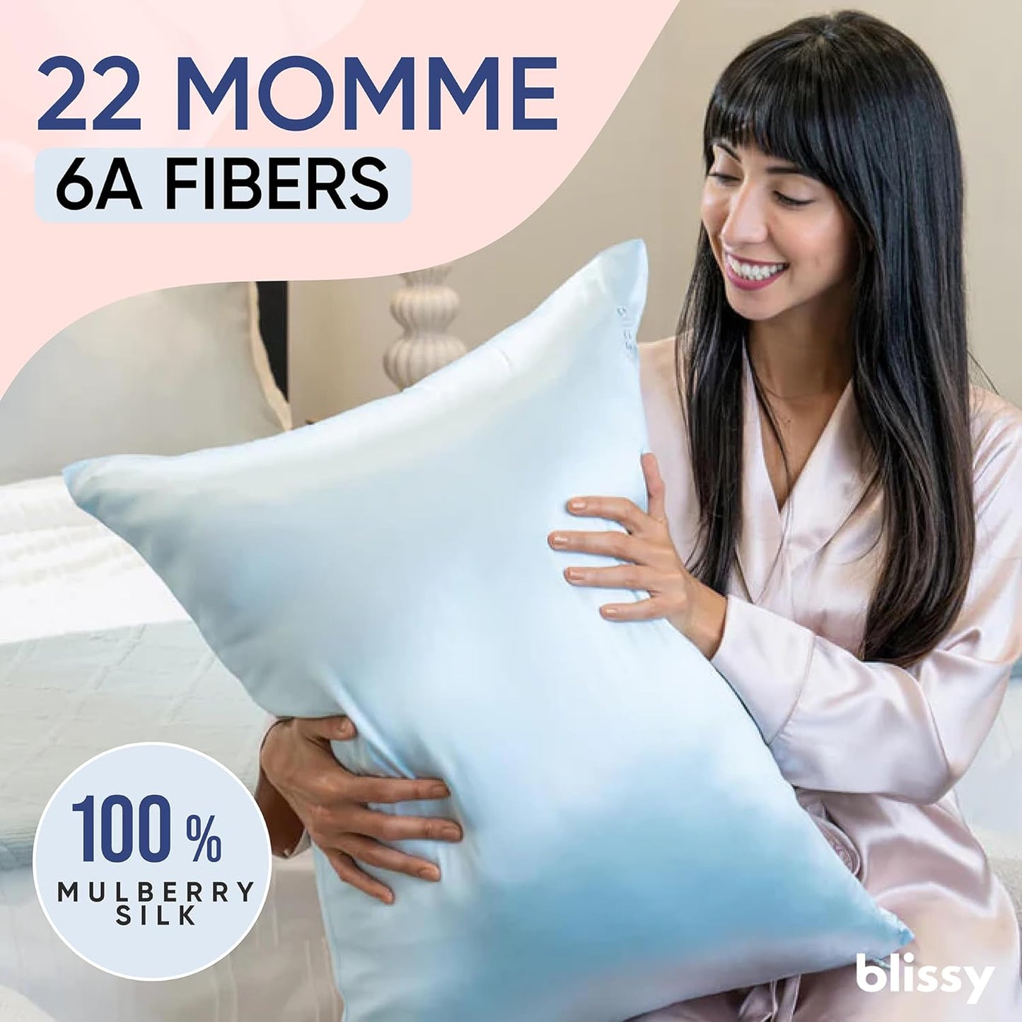 Blissy Silk Pillowcase - 100% Pure Mulberry Silk - 22 Momme 6A High-Grade Fibers - Silk Pillow Cover for Hair & Skin - Regular, Queen & King (Sky Blue, King)