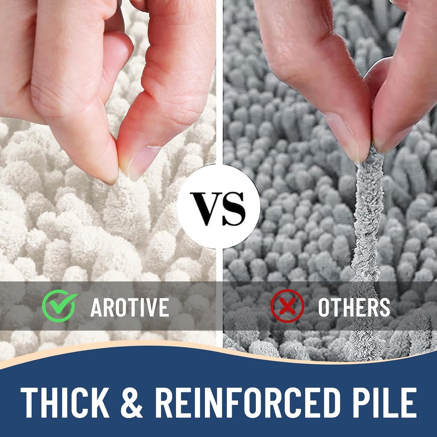 Arotive Luxury Chenille Bathroom Rug Mat, Extra Soft Thick Absorbent Shaggy Bath Rugs, Non-Slip Machine Wash Dry, Plush Bath Mats for Bathroom, Shower and Tub, 30x20, Ivory