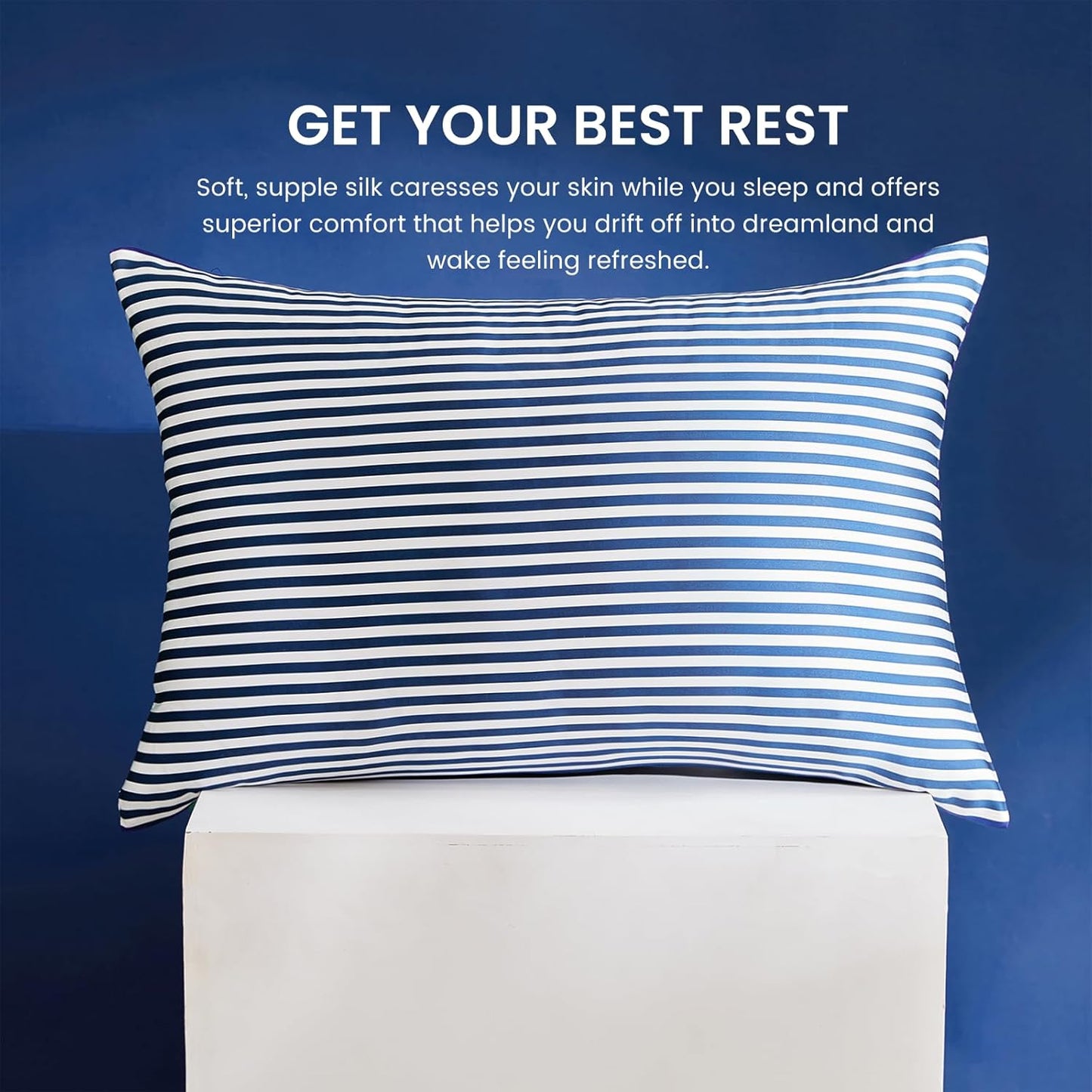 THXSILK Mulberry Silk Pillowcase for Hair and Skin Health, Grade 6A+ Mulberry Silk Pillowcase with Hidden Zipper, Soft and Breathable, 1pc (King 20"x36", Blue White Stripes)