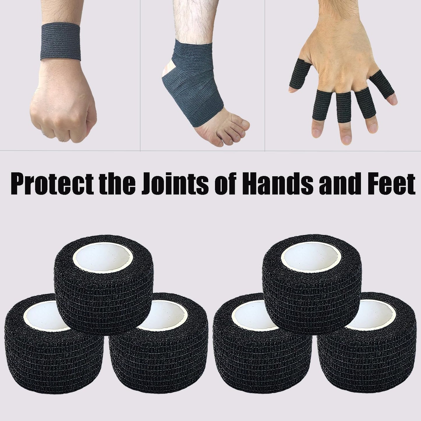 Hysiwen 6 Pack 1" x 5 Yards Self Adhesive Bandage Breathable Cohesive Wrap Self Adherent Vet Tape Self Stick Bandage Wrap for Sports, Athletic, Wrist, Ankle(Black)