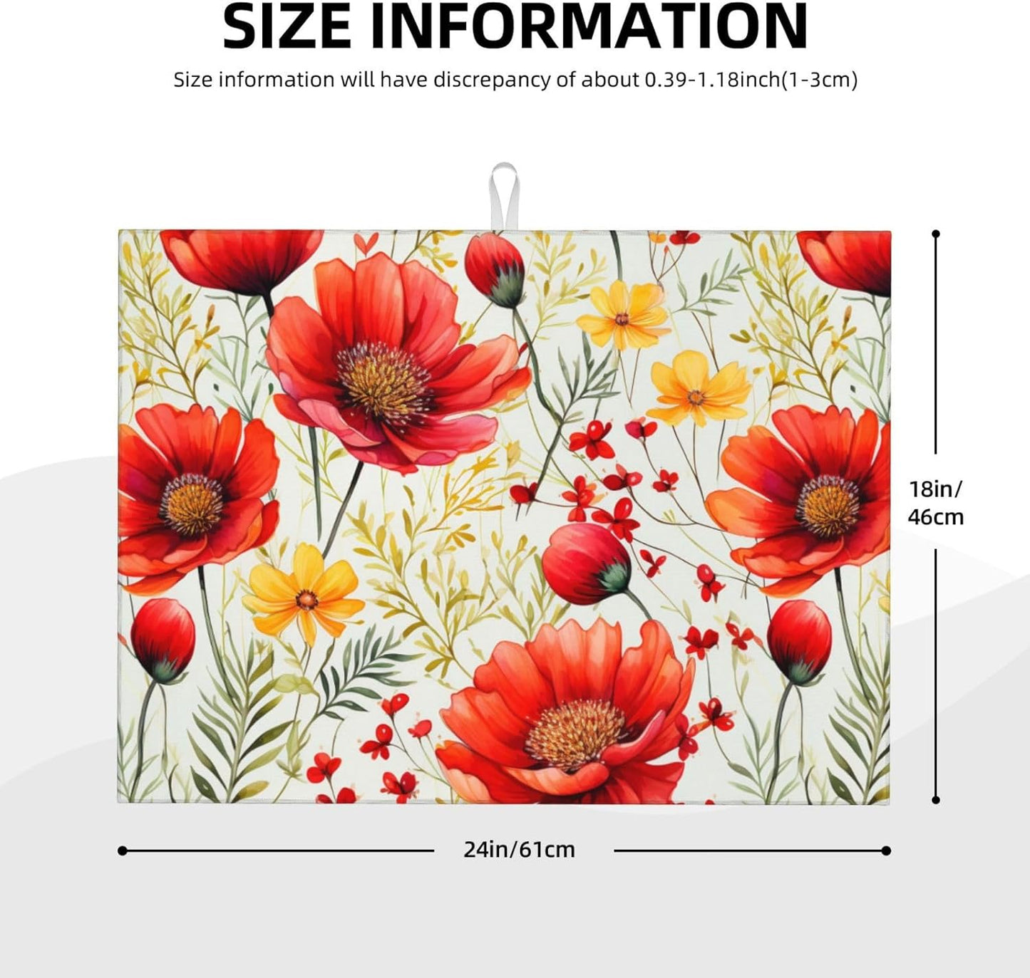 Watercolor Poppy Flower Dish Drying Mat For Kitchen Counter Absorbent Large Kitchen Fast Dry Pad Reusable Washable Protector Rack Large Mat 18 X 24