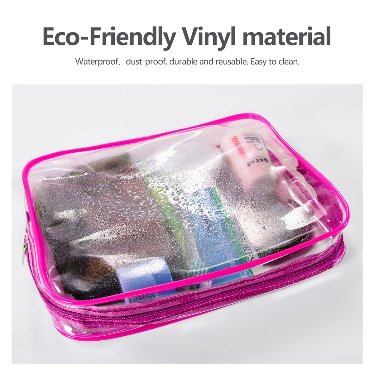 3Pcs Crystal Clear PVC Travel Toiletry Bag Kit for Women Men, Waterproof Vinyl Organizer Clear Makeup Bags with Zipper Handle Straps, Cosmetic Bag Pouch Carry on Airport Airline Compliant Bag Handbag