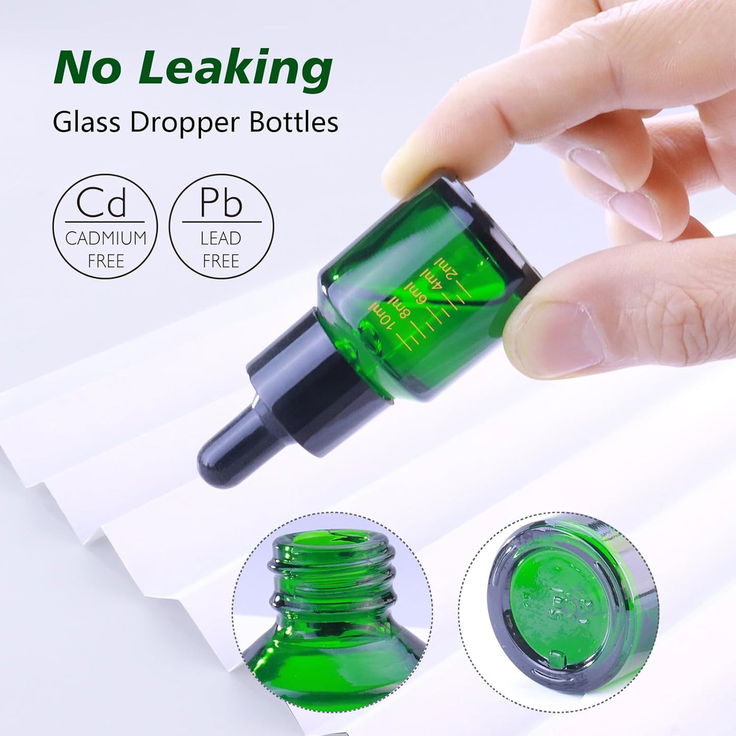 15ml Dropper Bottles with Measurement, Glass Essential Oil Jars Green, 1/2 oz Bottles with Glass Eye Dropper for Essential Oil,Tincture