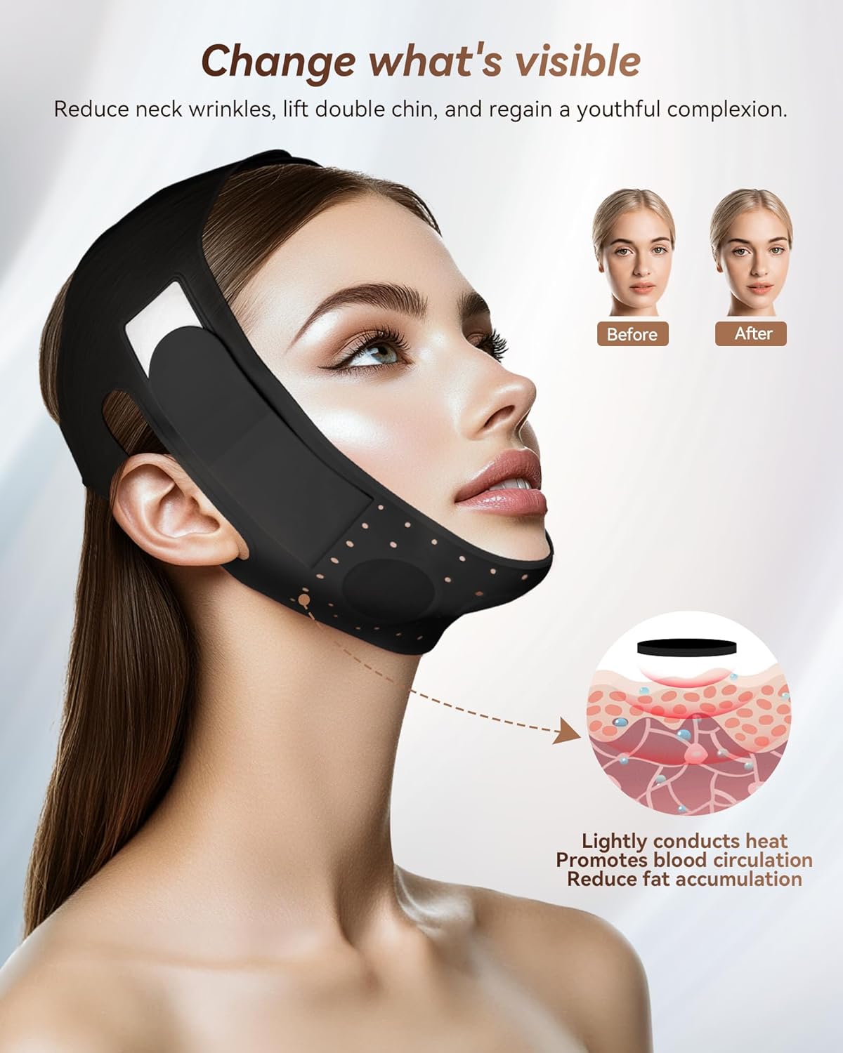 V-Line Sculpting Face Mask – Silicone Chin Strap for Jawline Tightening & Double Chin Reduction (23-27 Inches) (Matte Black)