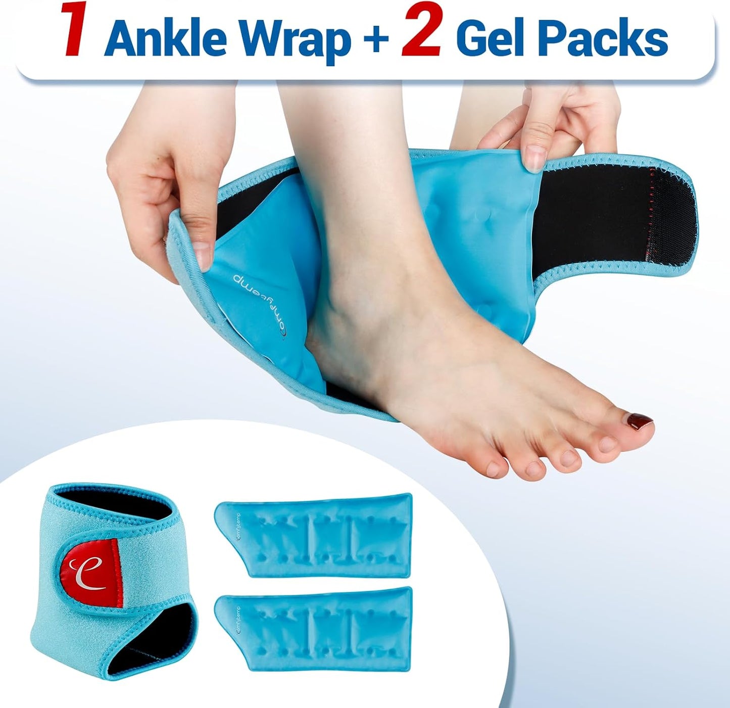 Comfytemp Ankle Ice Pack Wrap Brace for Swelling, Foot Pain Relief, HSA Store, 2 Gel Packs for Injuries Reusable, Hot Cold Compress for Plantar Fasciitis, Heel Spur, Achilles Tendonitis, Surgery Gift