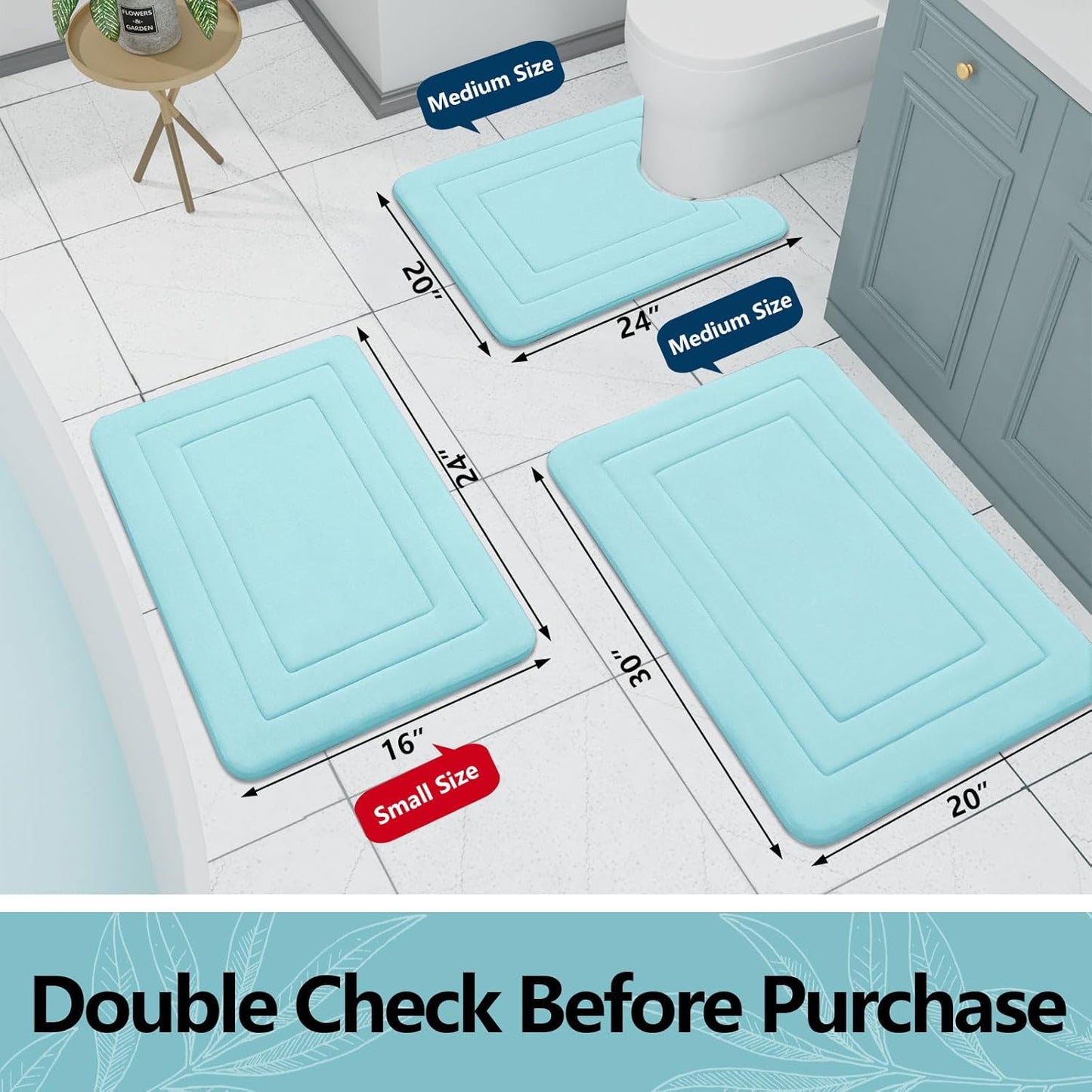 Arotive Memory Foam Bathroom Rug Mat 30x20, Ultra Soft and Absorbent Bath Mat, Machine Wash Dry, Comfortable Bath Rug Carpet for Bathroom Floor, Tub and Shower, Sky Blue