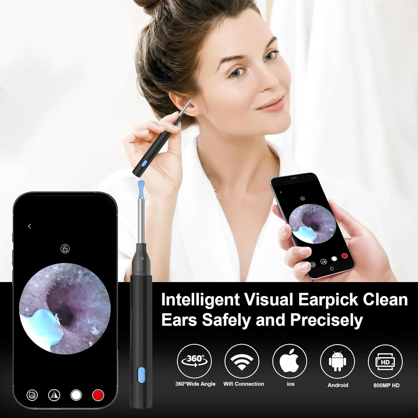 Ear Wax Removal, Ear Wax Removal Tool Camera, Safe and Effective Electric Ear Cleaner & Ear Cleaner with Camera (2 Pack)