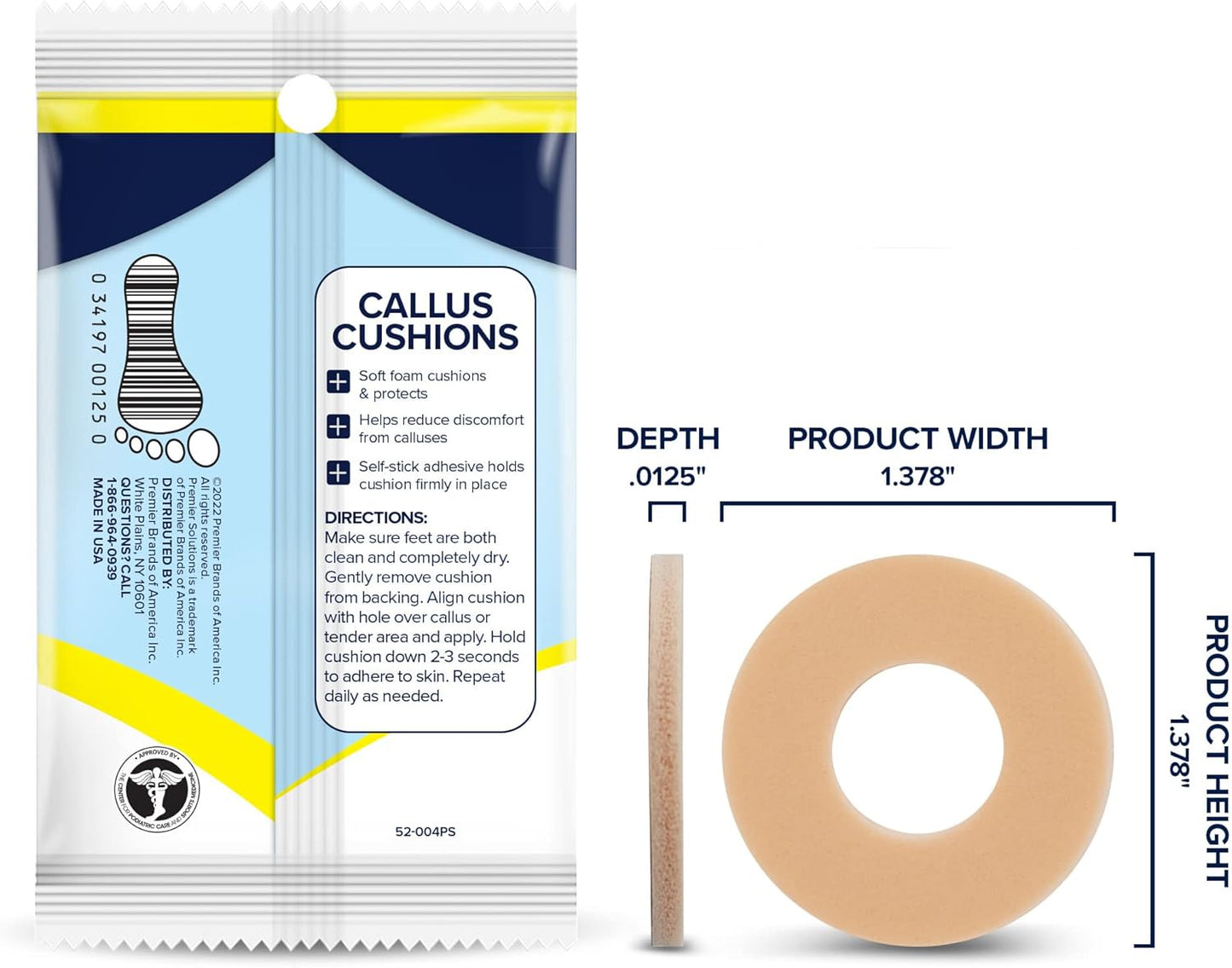 Callus Cushions for Foot and Toe Protection, Self-Stick Adhesive Foot Care Cushions, 36 Count (6 Packs of 6)