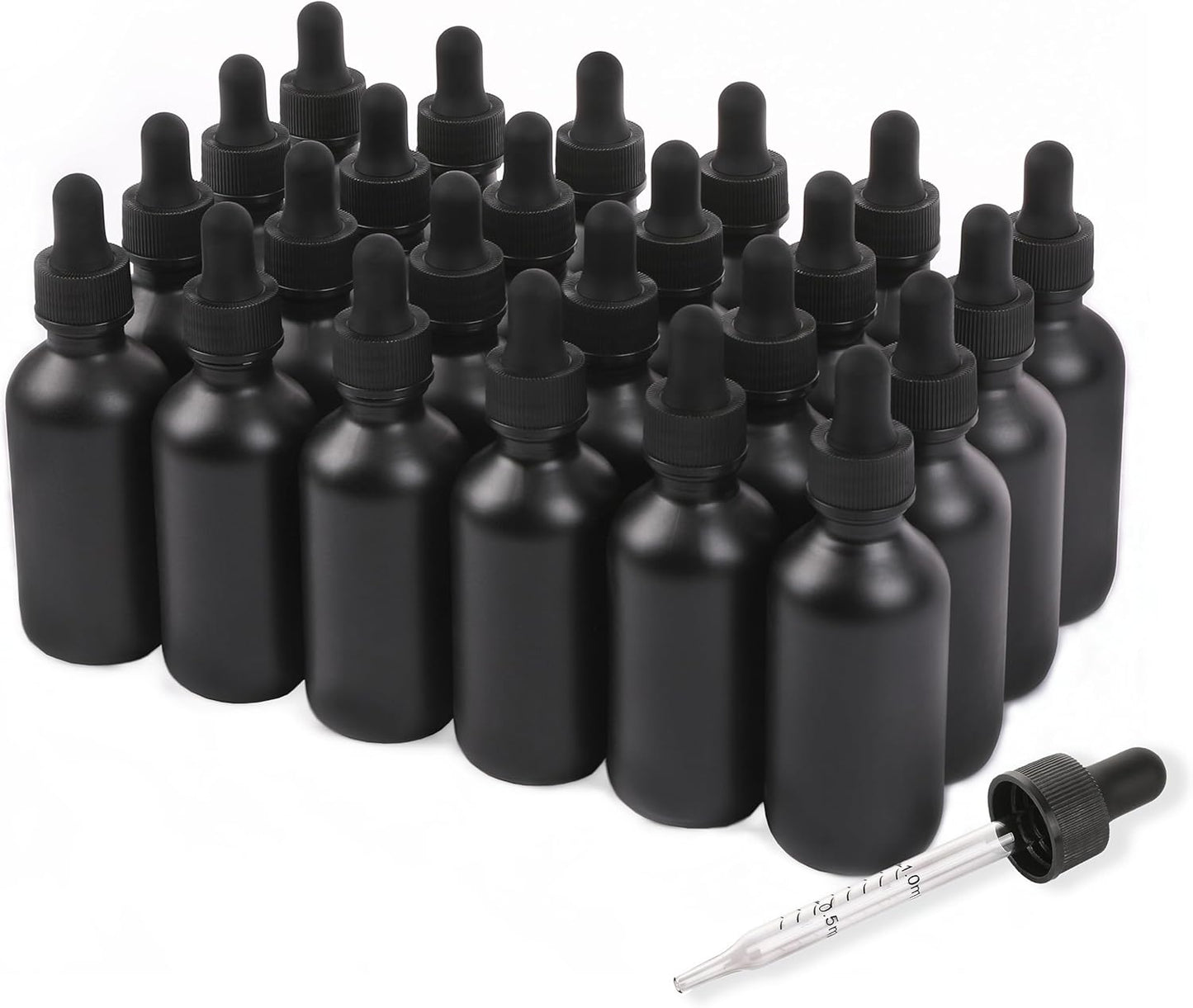 2oz Glass Dropper Bottle,Preety Texture Tincture Bottles with Precise Scales Eye Droppe,for All Kinds Of Mixed Liquids,Leak-Proof Design for Easy Travel (Black Frosted-24Pack)