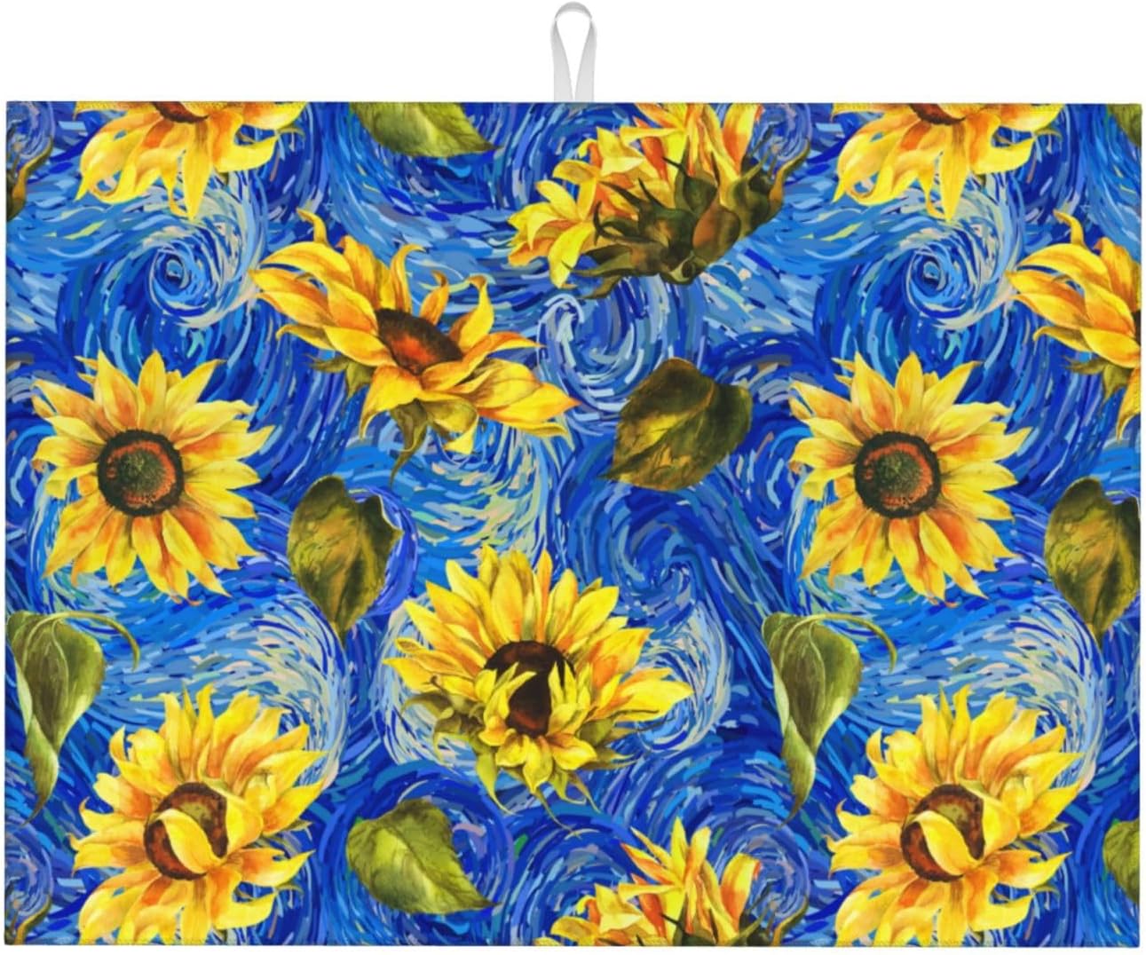 Starry Night Sunflower Blue Dish Drying Mat For Kitchen Counter Absorbent Large Kitchen Fast Dry Pad Reusable Washable Protector Rack Large Mat 18 X 24