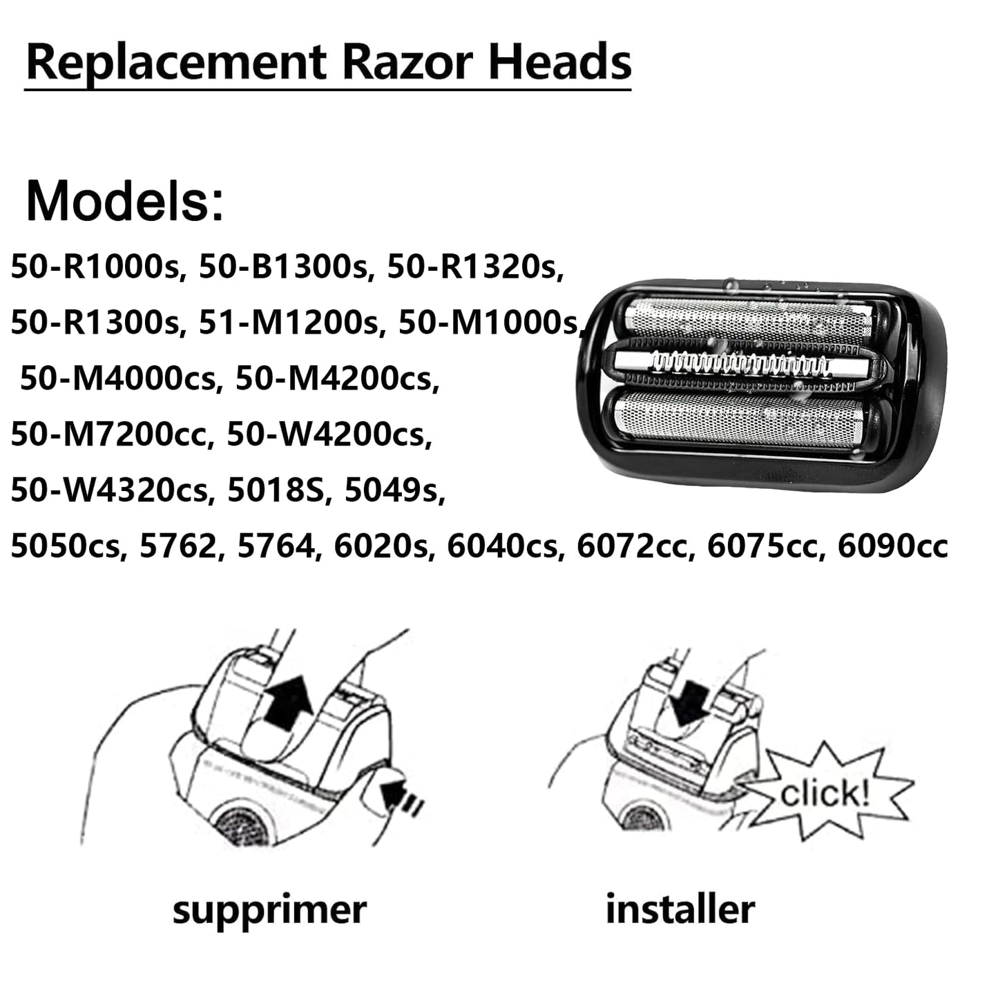 53B-Series 5 and Series 6 Replacement Head Compatible with Braun Series 5 Electric Shaver Razor,53B Blades for Braun S6 and S5 Replacement Foil and Cutter for 6020s,5020s,5018s,5050cs,6020s,6040cs