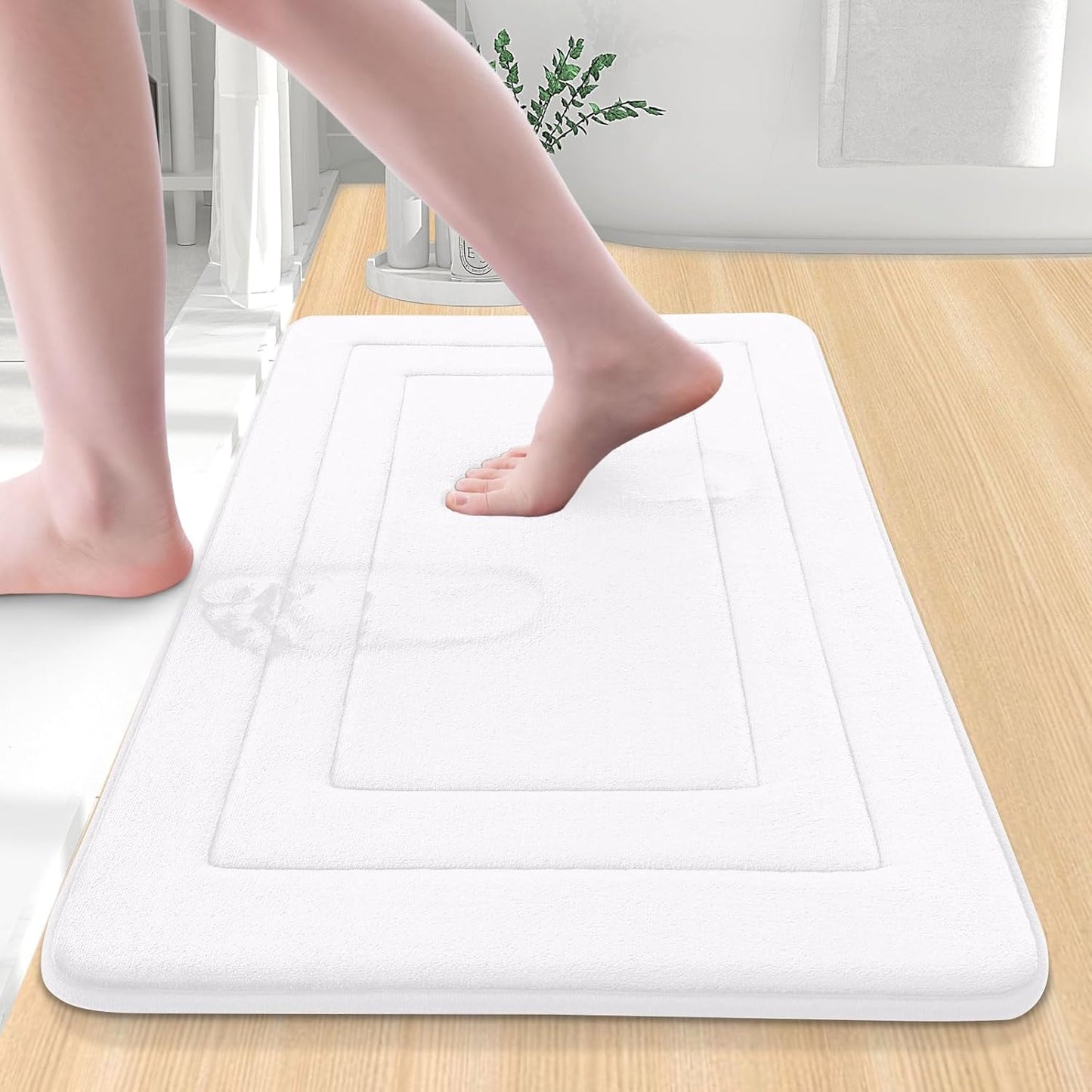 Arotive Memory Foam Bathroom Rug Mat 30x20, Ultra Soft and Absorbent Bath Mat, Machine Wash Dry, Comfortable Bath Rug Carpet for Bathroom Floor, Tub and Shower, White