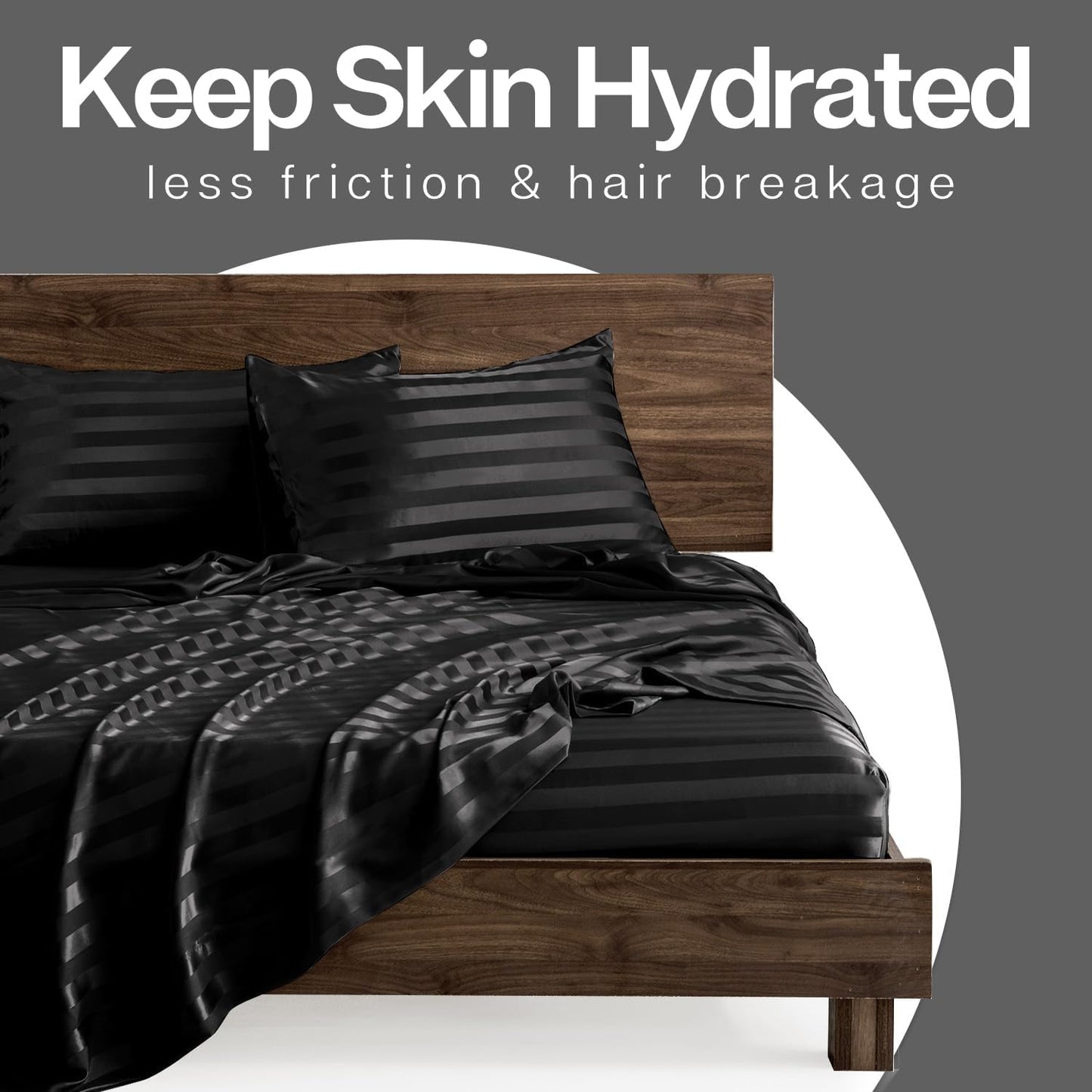 MR&HM Satin Pillowcase for Hair and Skin, Silk Satin Pillowcase 2 Pack, Standard Size Pillow Cases Set of 2, Silky Pillow Cover with Envelope Closure (20x26, Black Striped)