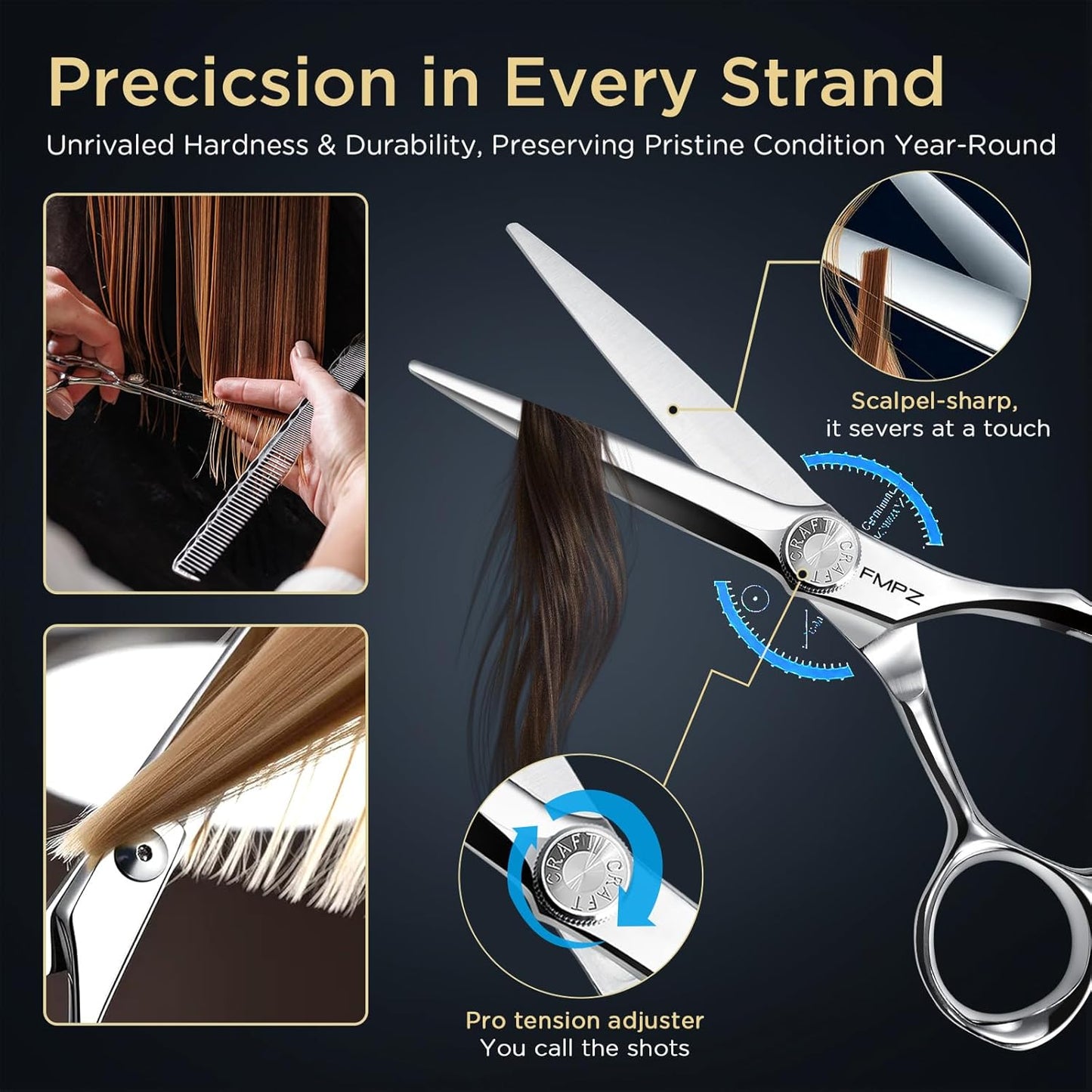 5.5" Hair Cutting Scissors Professional Barber Scissors, Hair Cutting Shears with 440C Steel - 60HRC Hardness Extremely Sharp with Ergonomic for Salon & Home Use (5.5'' Professional Hair Shears)