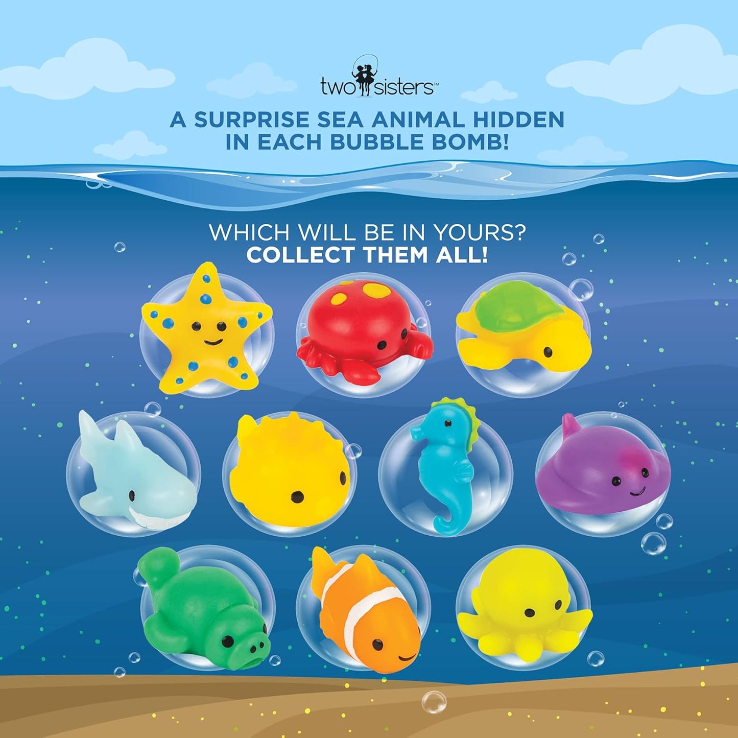 Sea Animal Bath Bombs for Kids with Surprise Toys Inside (6 Pack) - Bubble Bomb Stocking for Girls and Boys, Gentle and Safe Ingredients, USA Made, Ideal Gift for Children & Teens by Two Sisters