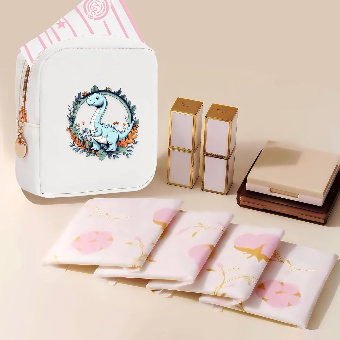 Dinosaur Mini Makeup Bag, Dinosaur Gift For Women Girls, Cute Portable Zipper Pouch Cosmetic Bag For Teen Girls Kids, Small Storage Bag For Sanitary Pad, Period napkin bag!