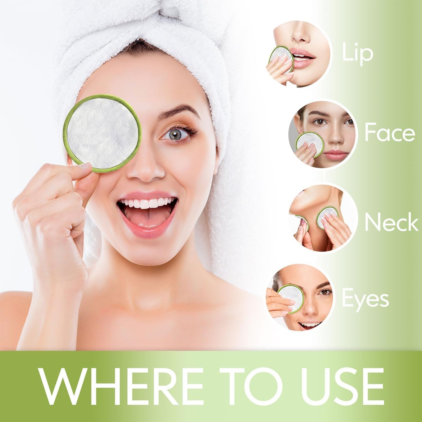 20 Pack Reusable Makeup Remover Face Pads with Laundry Bag Washable Soft and Comfortable Cleaning Face Skin,Washable Bamboo Cotton Rounds (White)