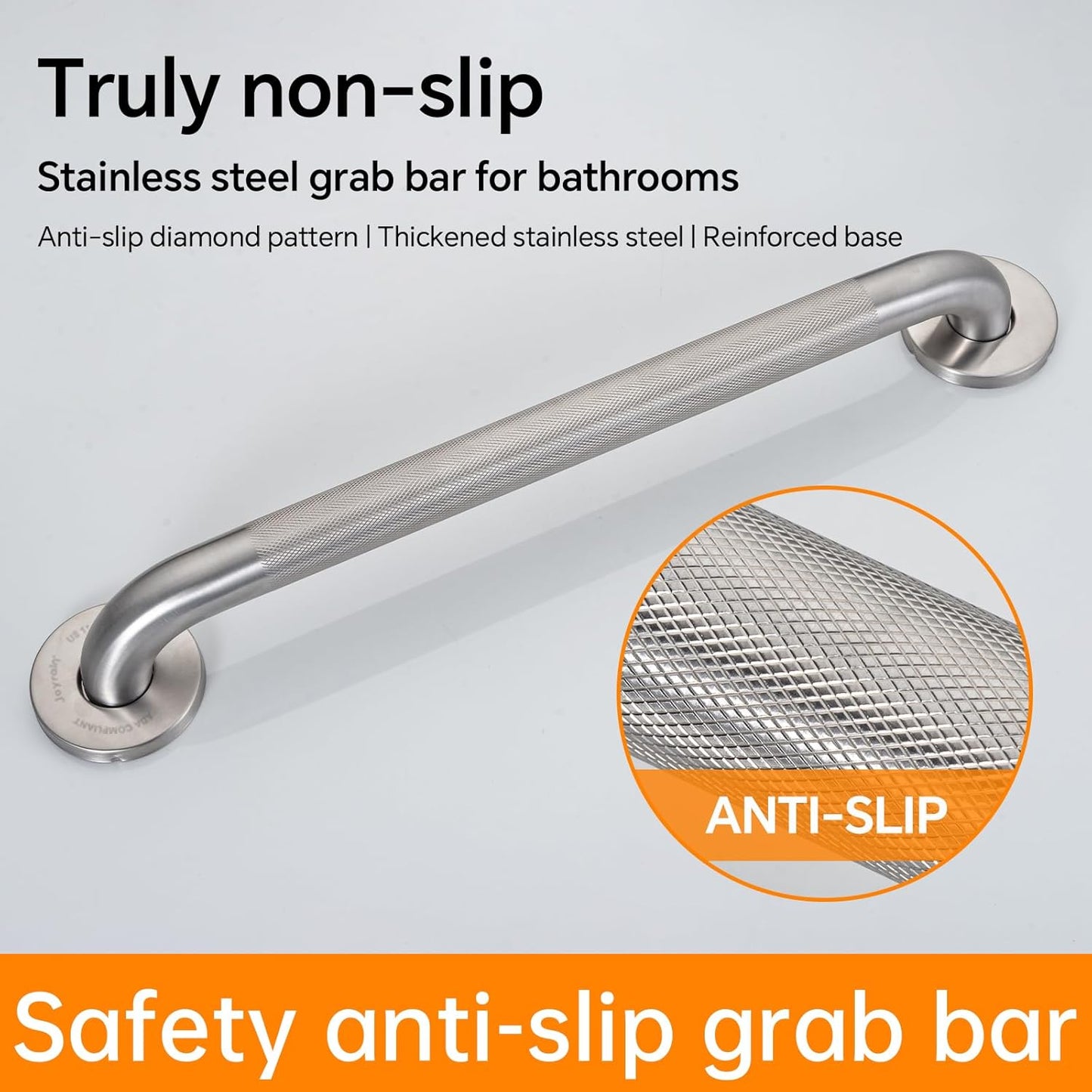 Joyrain 16-inch Bathroom Safety Grab Bar - 500lb Weight Capacity ADA Certified Anti-Slip Handle for Shower/Tub/Toilet, Elderly & Disabled Assist (Knurling, 12 inch)
