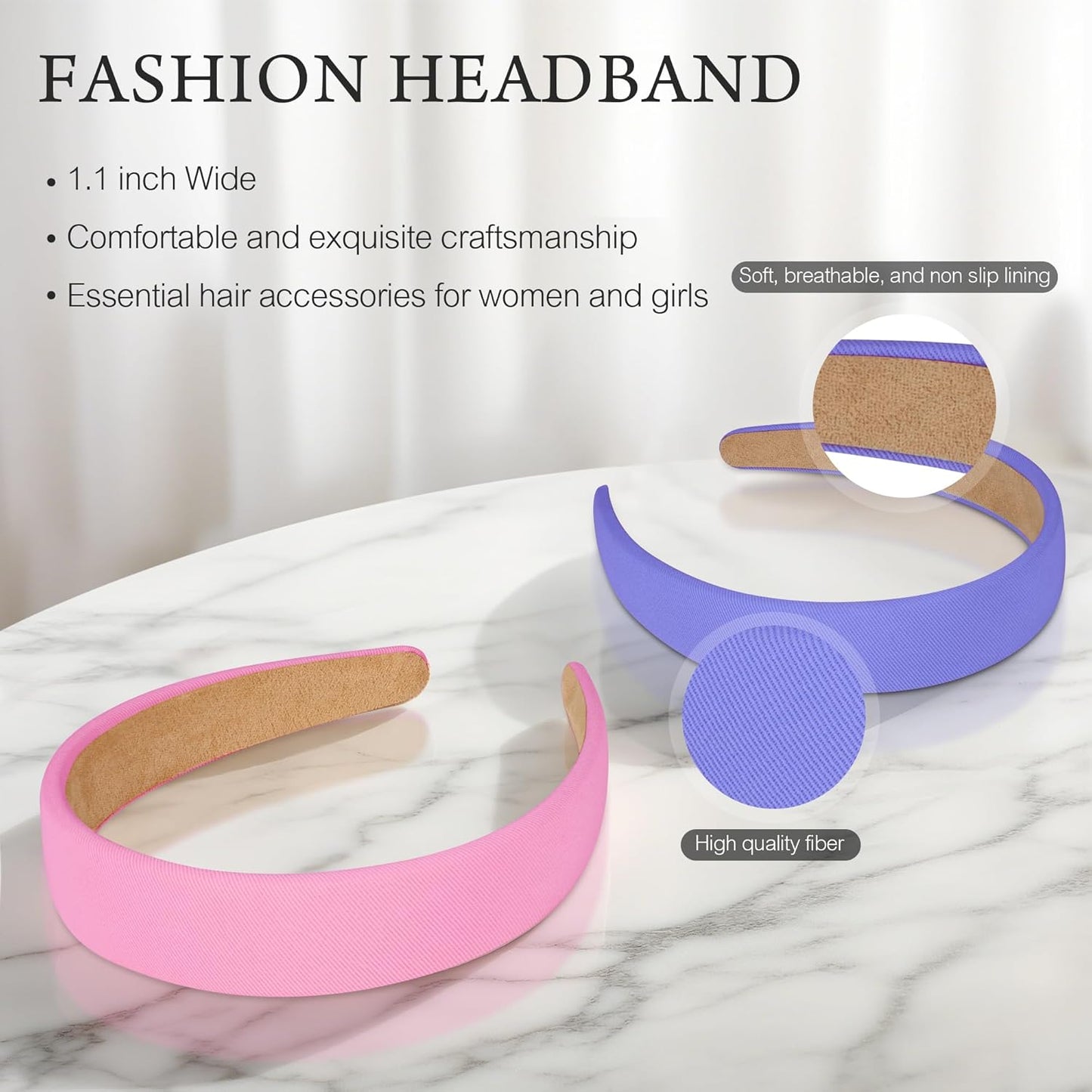 6PCS Headbands for Women – 1 Inch Wide Non-Slip Elastic Hair Bands, Thick Solid Color Headbands for Girls & Women's Hair Accessories, Trendy Fall Style