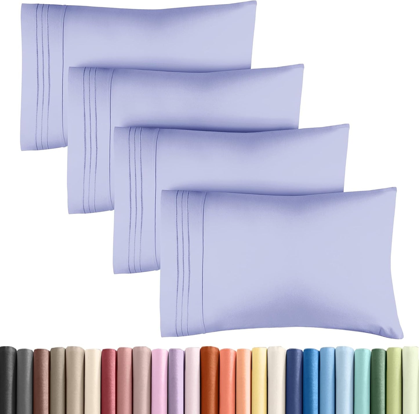 CGK Unlimited Queen Size Lavender Pillow Cover Bedding Set of 4 - Soft, Premium Quality Microfiber Pillowcases for Machine Washing - 20x40, 20x36 & 20x48 Inch Pillows