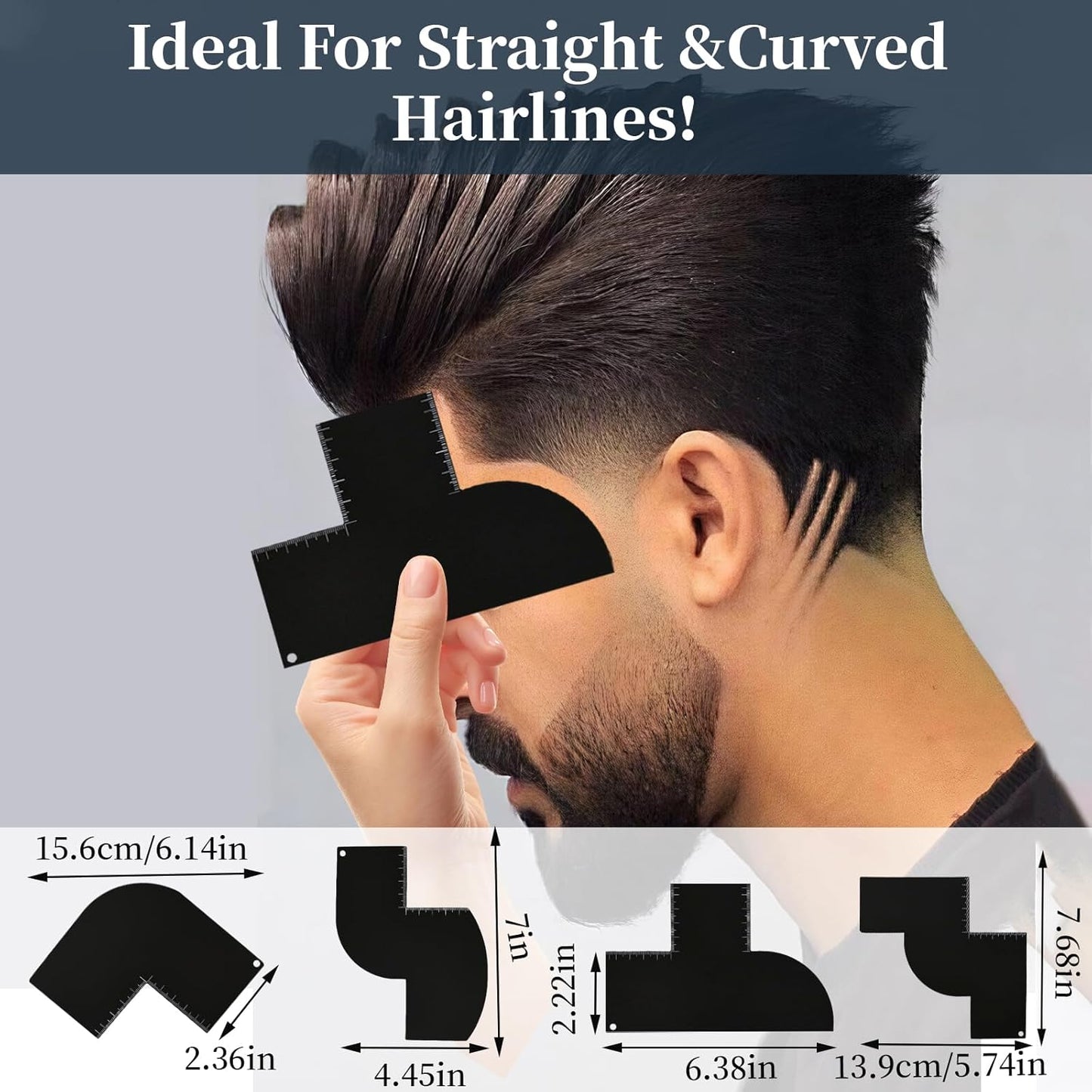 Enhancement Card for Barbers with Measurement Indicators, Reusable Barber Hairline Shaping Tool, Hairline Maker Guide for Barbers, Color Spray Edge Line Up Tool for Men(Black)