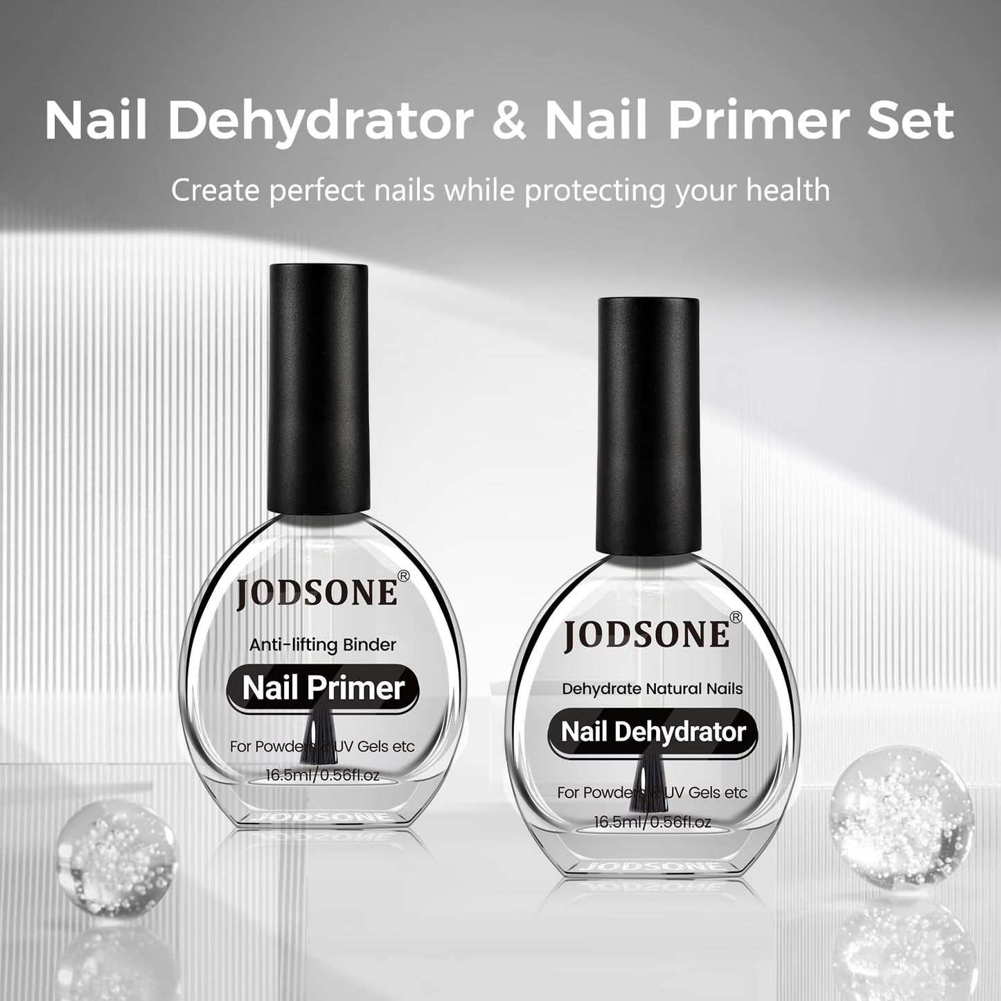 JODSONE 2Pcs 16.5ml Nail Dehydrate And Nail Primer For U V Gels Superior Bonding Professional Salons Set DIY Art Design Long Lasting Gift
