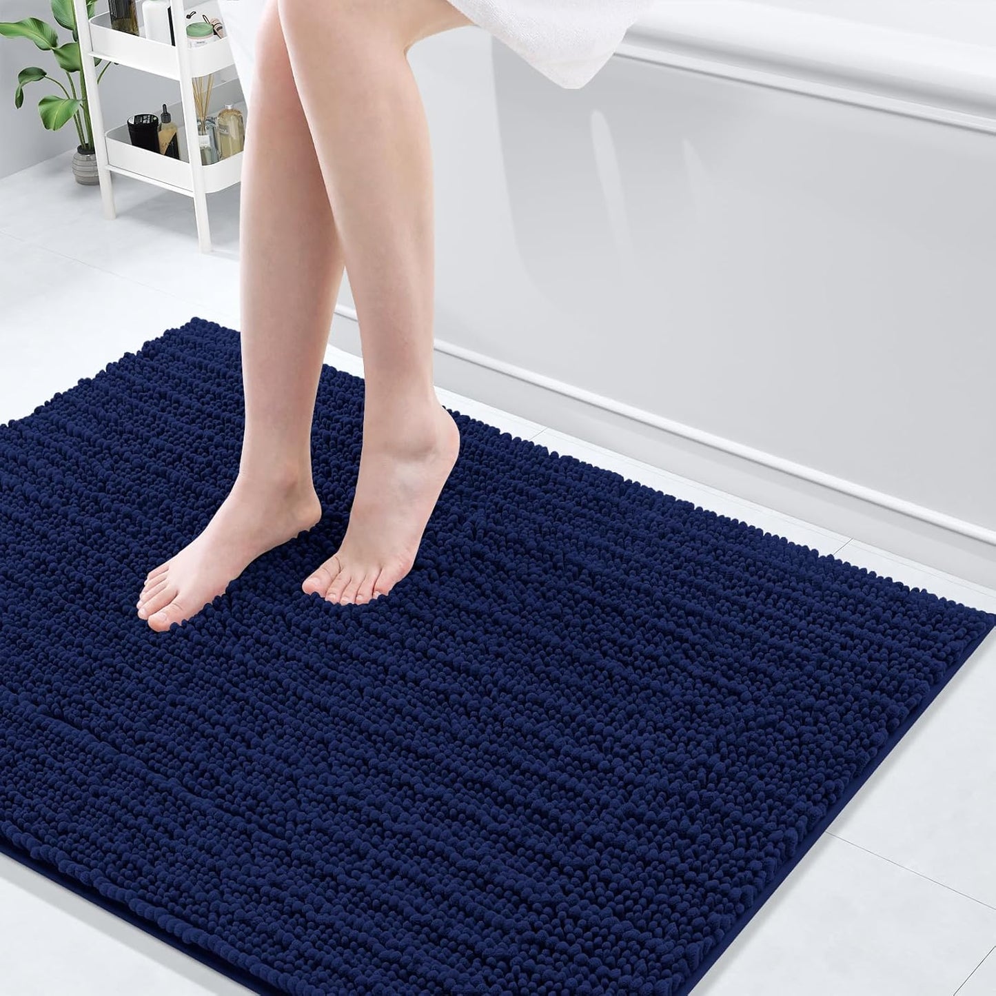 Arotive Luxury Chenille Bathroom Rug Mat, Extra Soft Thick Absorbent Shaggy Bath Rugs, Non-Slip Machine Wash Dry, Plush Bath Mats for Bathroom, Shower and Tub, 40x32, Navy