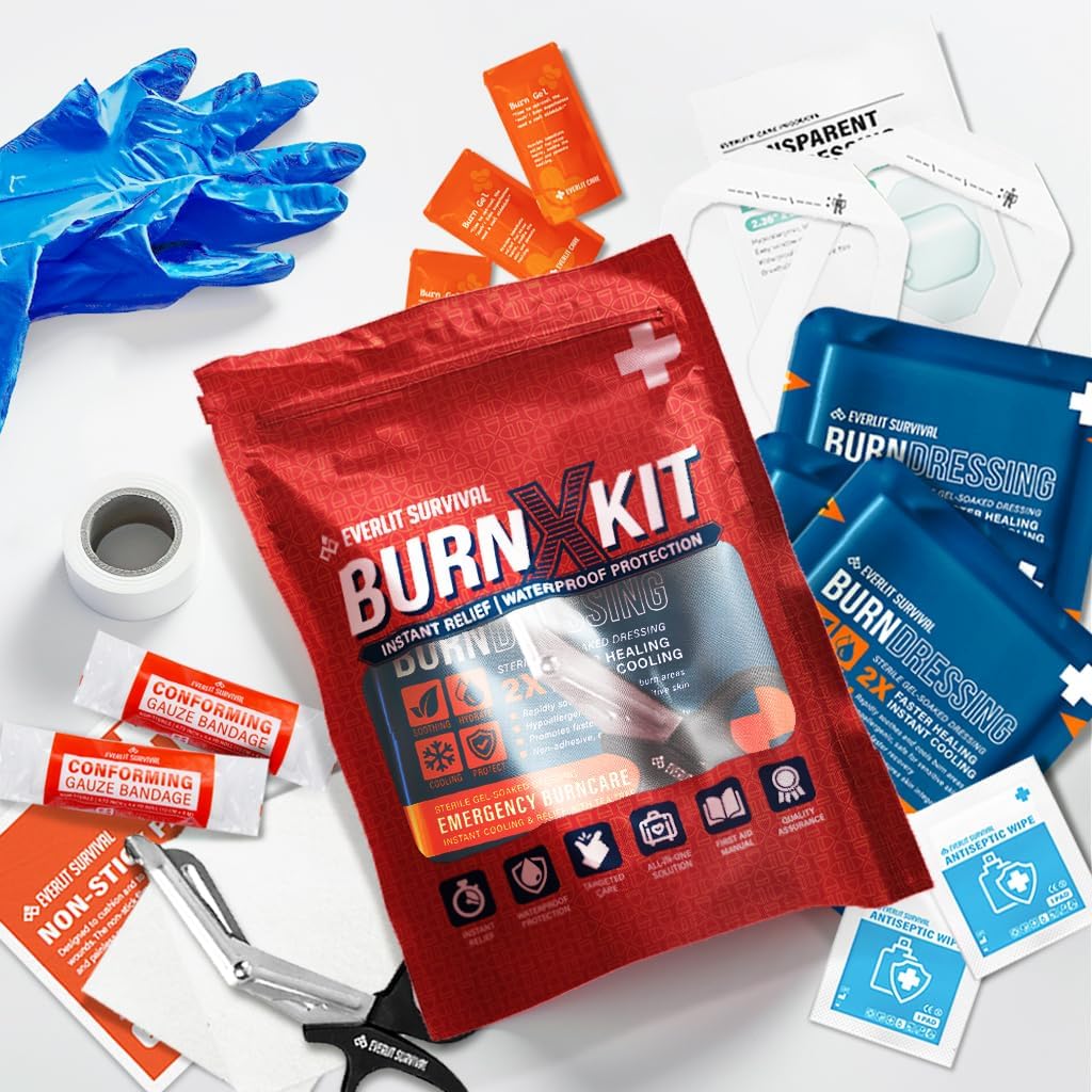 EVERLIT Burn Kit with Sterile Waterproof Wound Dressing | Hydrogel-Foam Burn Dressings, Burn Gel, Non-Stick Pads, Gauze & Shears | 30pcs First Aid Supplies for Instant Cooling, Soothing & Relief