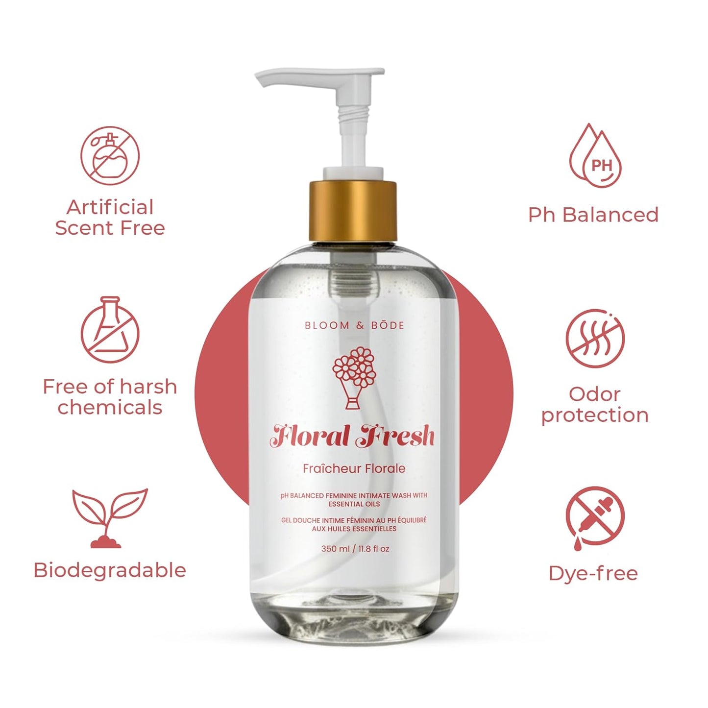 Bloom & Bōde Premium Feminine Intimate Wash - pH Balanced Feminine Wash - Ultra Mosturizing Intimate Wash With Essential Oils & Aloe Vera - Floral Fresh Scent, 350ml