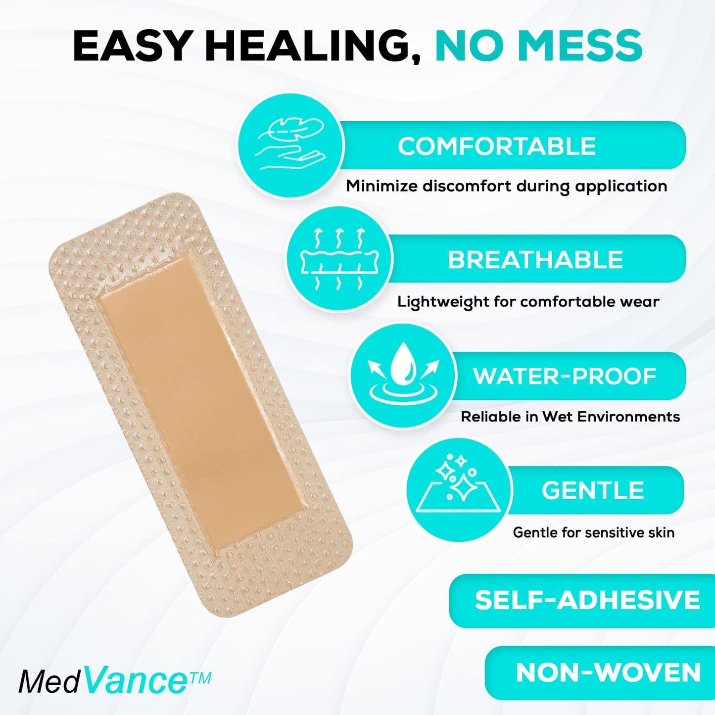 MedVanceTM Silicone - Bordered Silicone Adhesive Foam Dressing, 2"x5" (1.2"x3.4" pad) Box of 10 dressings