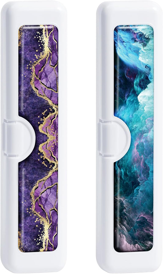 2 Pcs Toothbrush Travel Case - Colorful Pattern, Holder and Covers for Toothbrushes, Includes Tongue Scraper Case