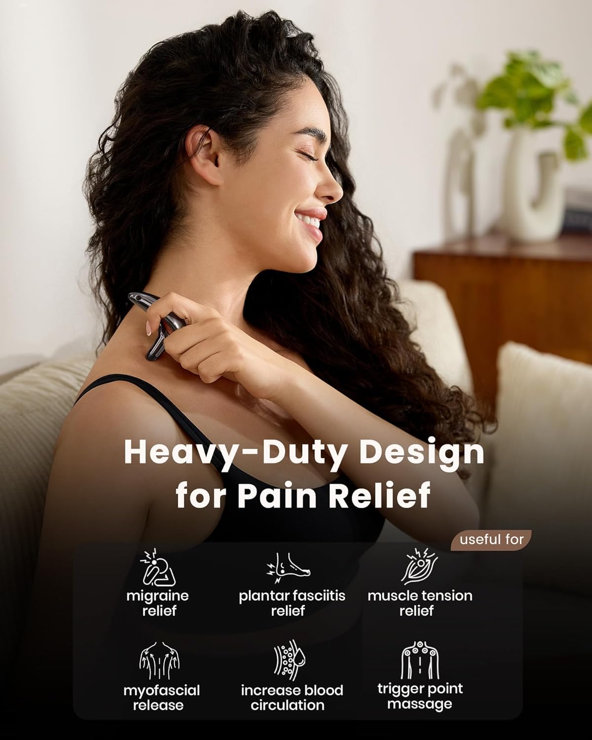 lifechill Trigger Point Massage Tool for Deep Tissue Pain Relief, Gua Sha & Muscle Scraper Tool for Full Body, Thumb Saver Acupressure Tool Relieve Plantar Fasciitis, Black