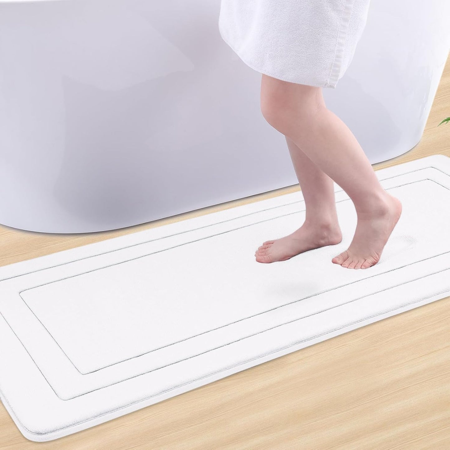 Arotive Memory Foam Bathroom Rug Mat 59x24, Ultra Soft and Absorbent Bath Mat, Machine Wash Dry, Comfortable Bath Rug Carpet for Bathroom Floor, Tub and Shower, White