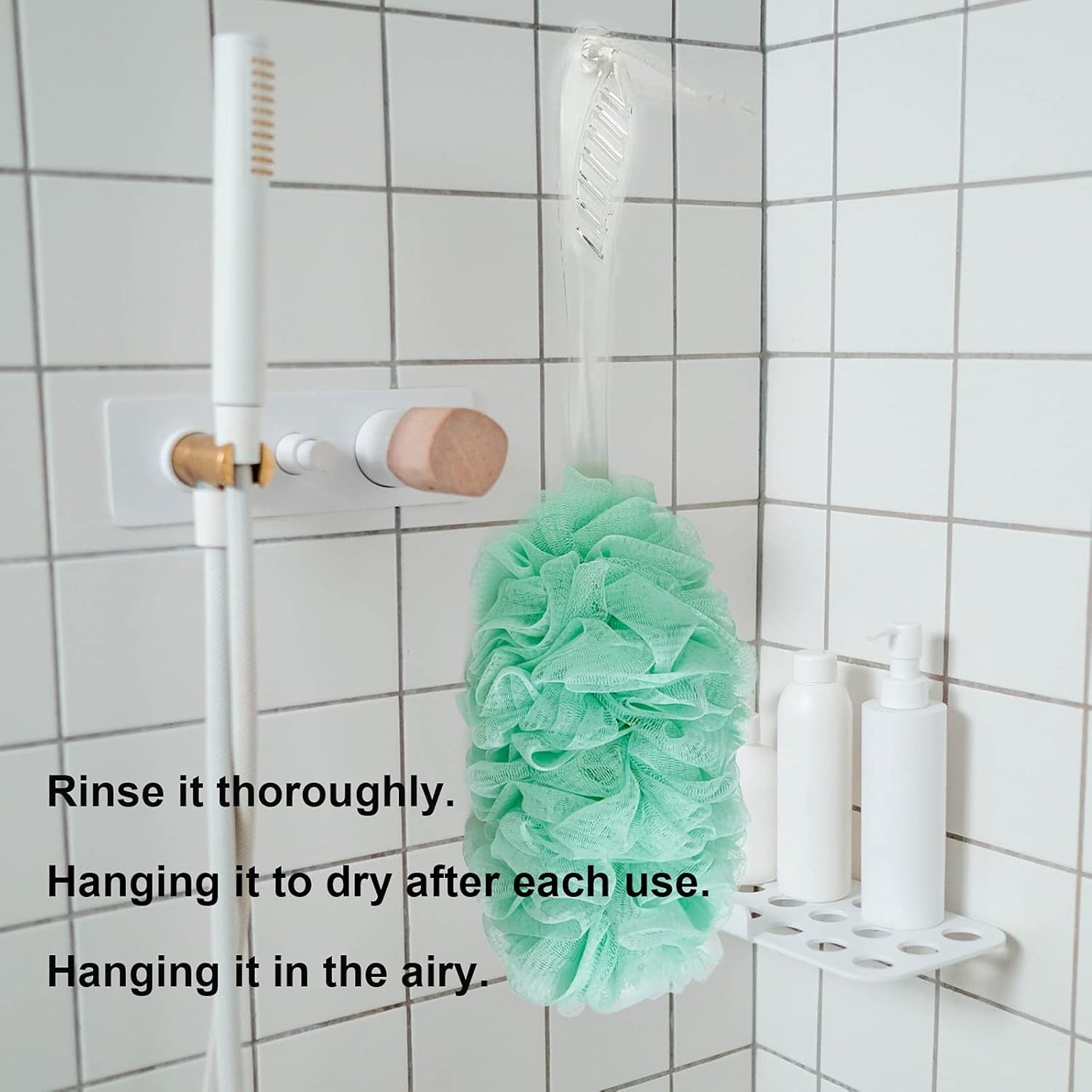 PPHAO - Bath Loofahs on a Stick for Men - Bath Brush Long Handle for Shower Elderly - Loofah Sponge for Women - Plastic Loofah - Bath Body Brush - Green Loofah - 2Pack