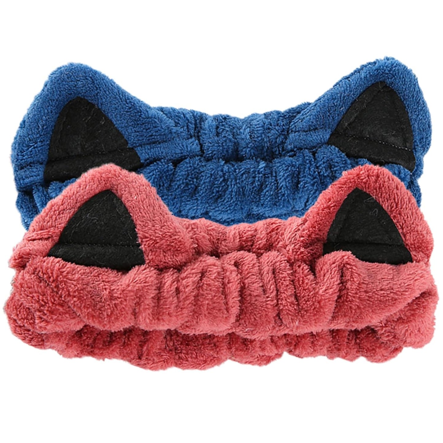 2 Pcs Cat Ears Headband, Cute Spa Headbands for Washing Face Skincare Makeup Headbands for Women Girls Trendy Stuff Present Soft Coral Fleece Hair Accessories(Blue Red)