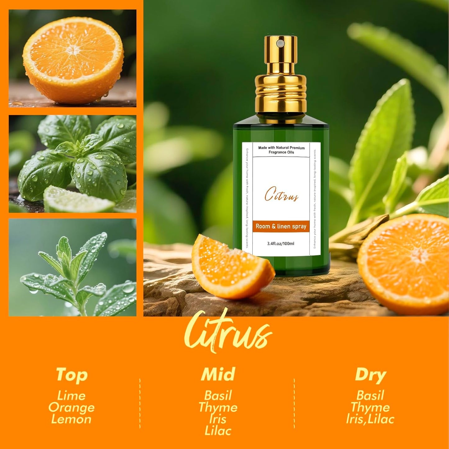 Room Spray Odor Eliminator 3 Pack, Natural Essential Oil Air Freshener Spray for Home Bathroom and Kitchen, Lavender, Citrus, Eucalyptus