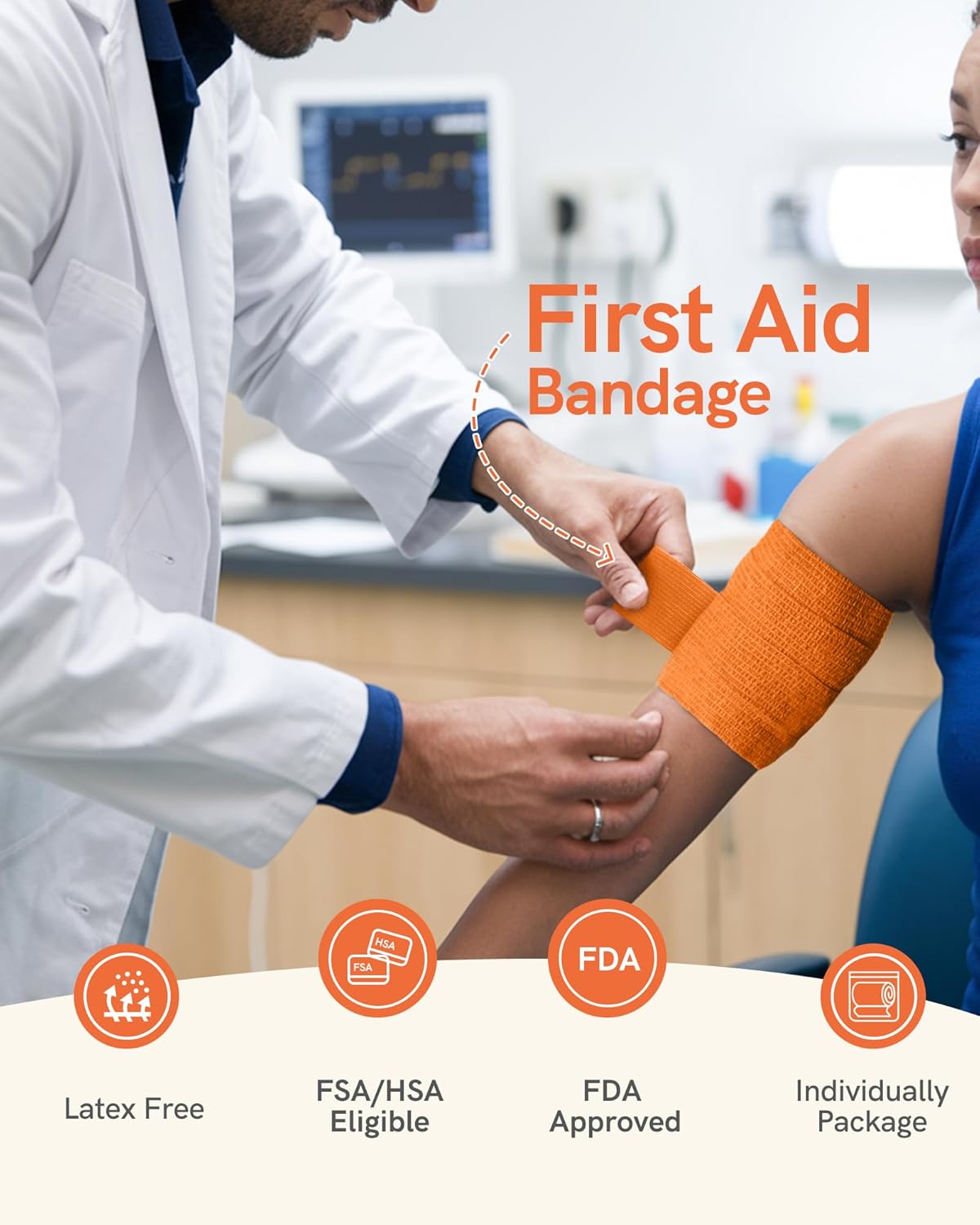 FriCARE Self Adhesive Bandage Wrap, Medical Tape in First Aid Kit, Cohesive Bandages for Wounds Sport Vet, 2 Inches X 5 Yards 12 Rolls, Rainbow