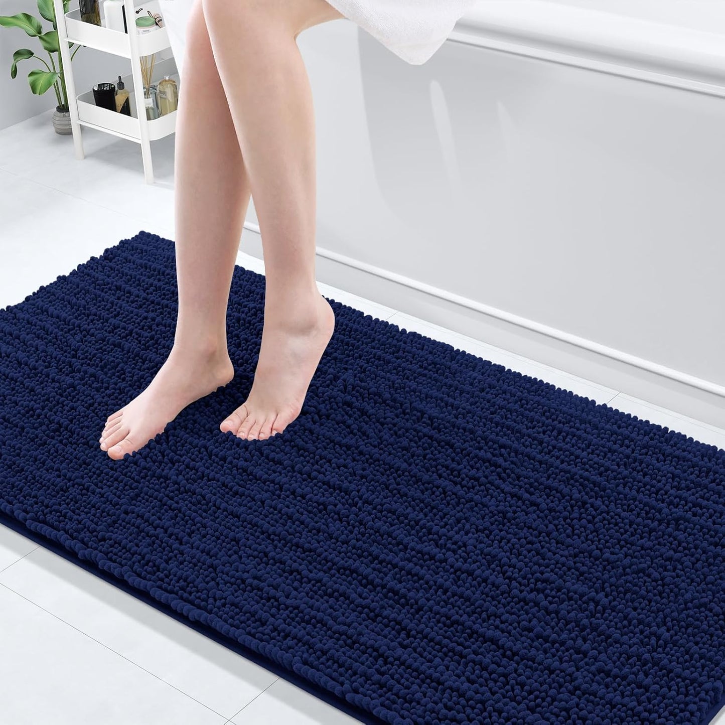 Arotive Luxury Chenille Bathroom Rug Mat, Extra Soft Thick Absorbent Shaggy Bath Rugs, Non-Slip Machine Wash Dry, Plush Bath Mats for Bathroom, Shower and Tub, 70x24, Navy