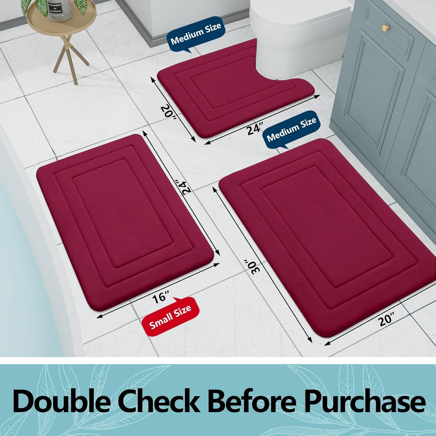 Arotive Memory Foam Bathroom Rug Mat 70x24, Ultra Soft and Absorbent Bath Mat, Machine Wash Dry, Comfortable Bath Rug Carpet for Bathroom Floor, Tub and Shower, Burgundy