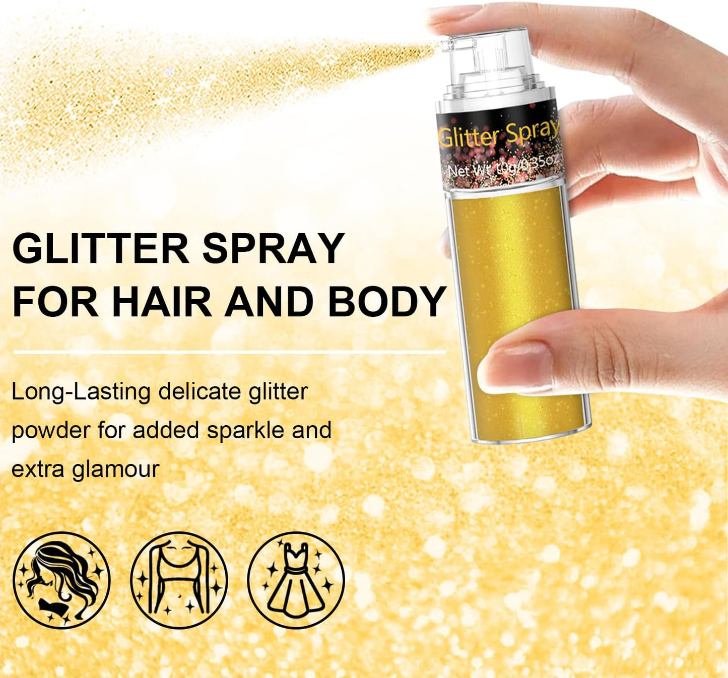Hair and Body Glitter Spray, 1PC Gold Glitter Hairspray Dry Powder Makeup for Clothes, Festival Rave Prom Loose Sparkle Powder,Holographic Ultra Fine Resin Glitters for Crafts (Gold)