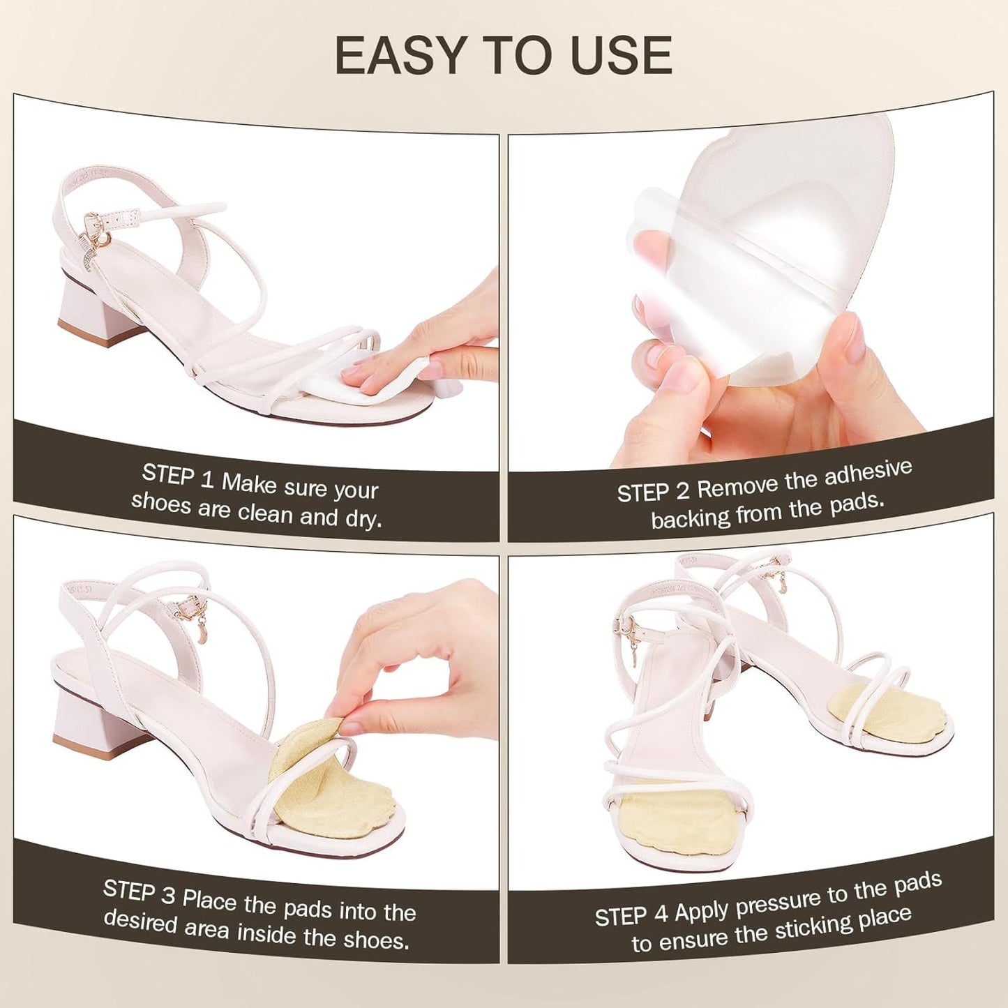 Metatarsal Pads Women, Gel Ball of Foot Cushions for Pain Relief in Shoes, Non-Slip Heel Inserts, One Size Fits All (2 Pair, Beige)