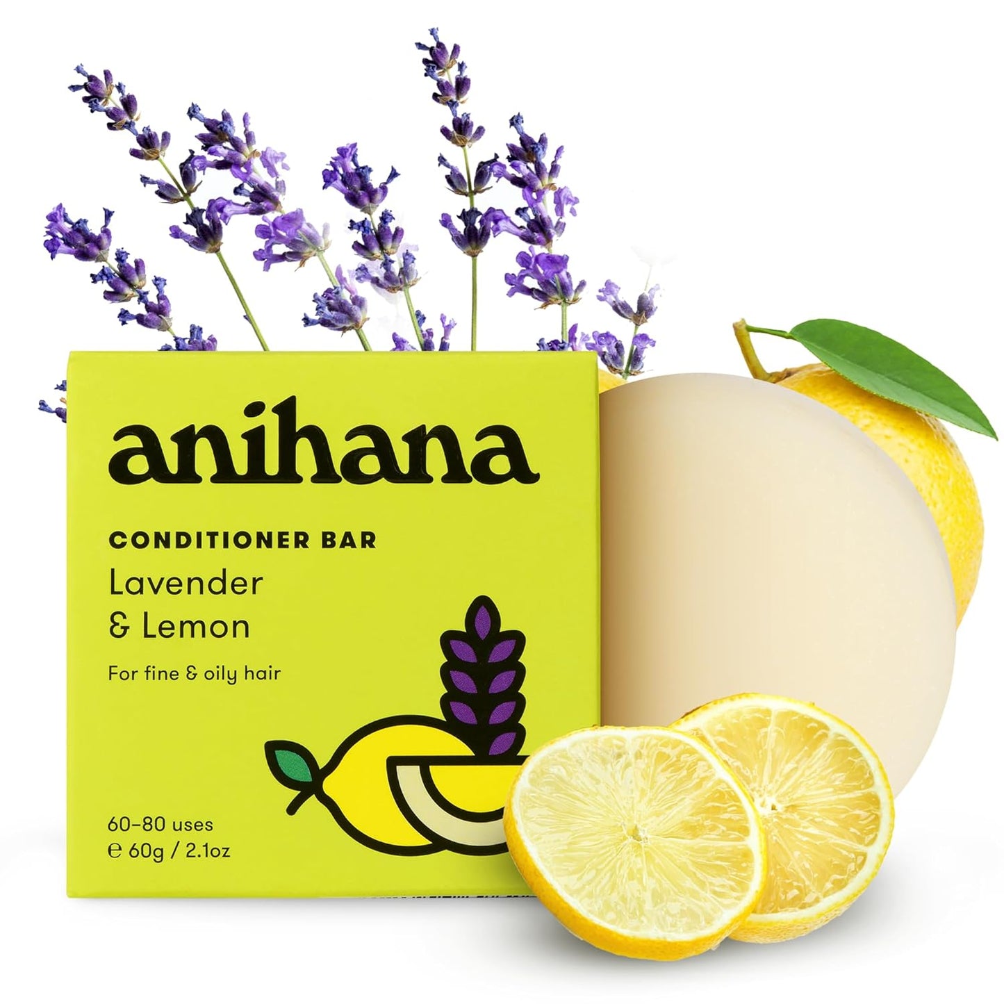 ANIHANA Conditioner Bar for Thin Fine Oily Hair Gives Hair Volume & Body Natural Healthy Look and Shine Paraben Free Lavender and Lemon 2.1 oz