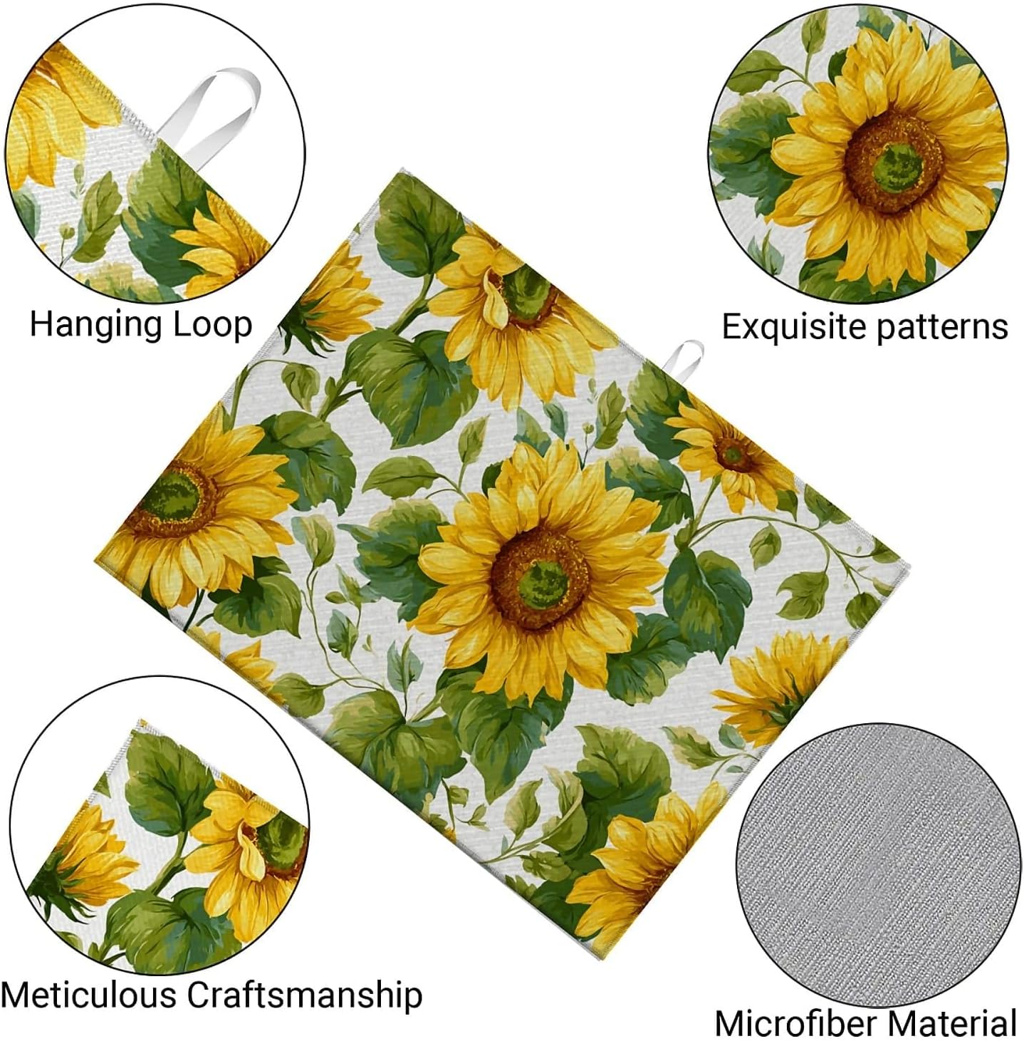 Dish Drying Mat For Kitchen Counter, Summer Sunflowers Microfiber Absorbent Dish Drainer Rack Pad Reusable Large 18x24in Drying Mat