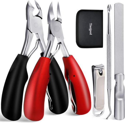 5Pcs Professional Nail Clippers Set for Ingrown & Thick Nails, Heavy Duty Toenail Clippers for Seniors, Men, Women