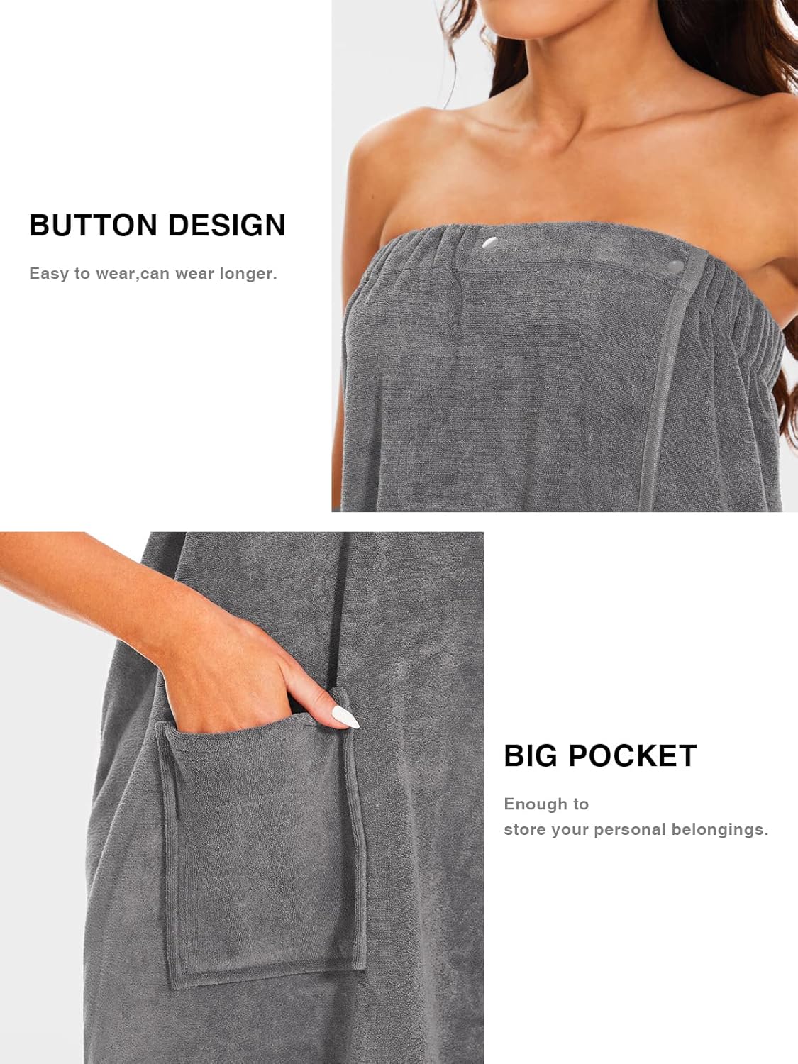 Kniffi Shower Wrap Robe for Women Bath Body Towel Wrap Spa Soft bathrobe with Adjustable Snap Closure