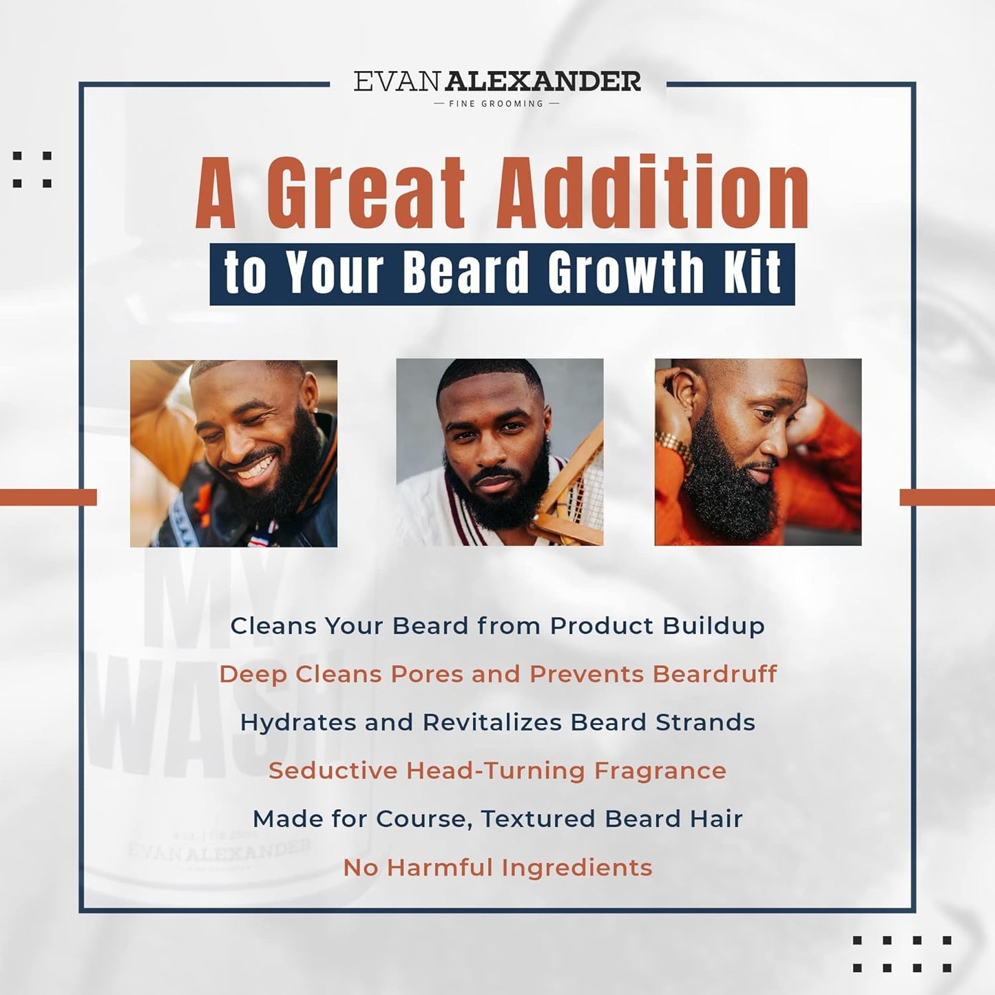 Evan Alexander Fine Grooming MY Wash Beard Shampoo | Removes Product Buildup, Cleanses, Moisturizes, and Hydrates | with Charcoal, Coconut & Sunflower Oil | 4Oz