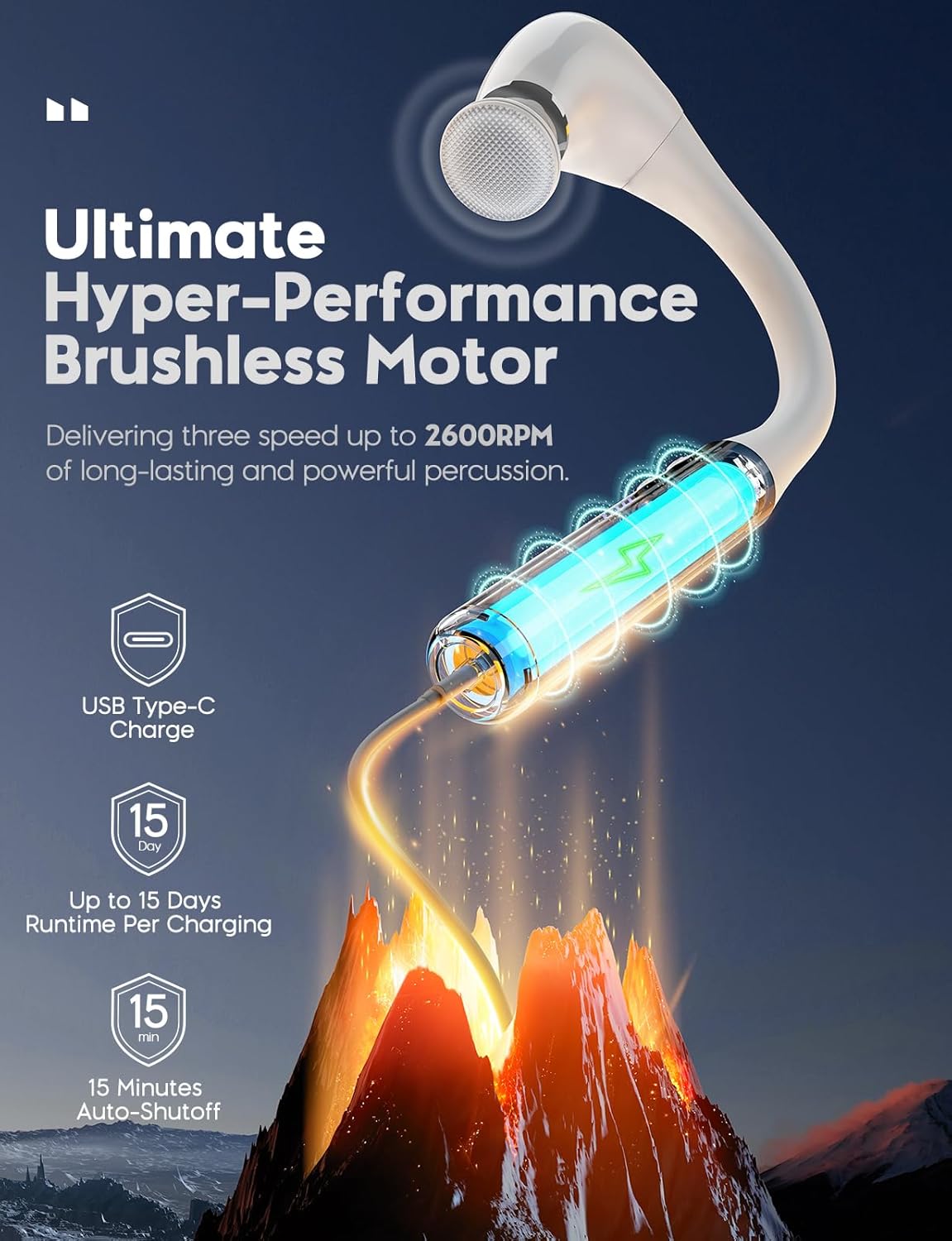 FVZ Massage Gun with Upgraded Extension Handle, 16MM Massage Gun Deep Tissue, Back Massager, Muscles/Neck/Shoulders/Waist/Legs Massager Portable for Pain Relief（White