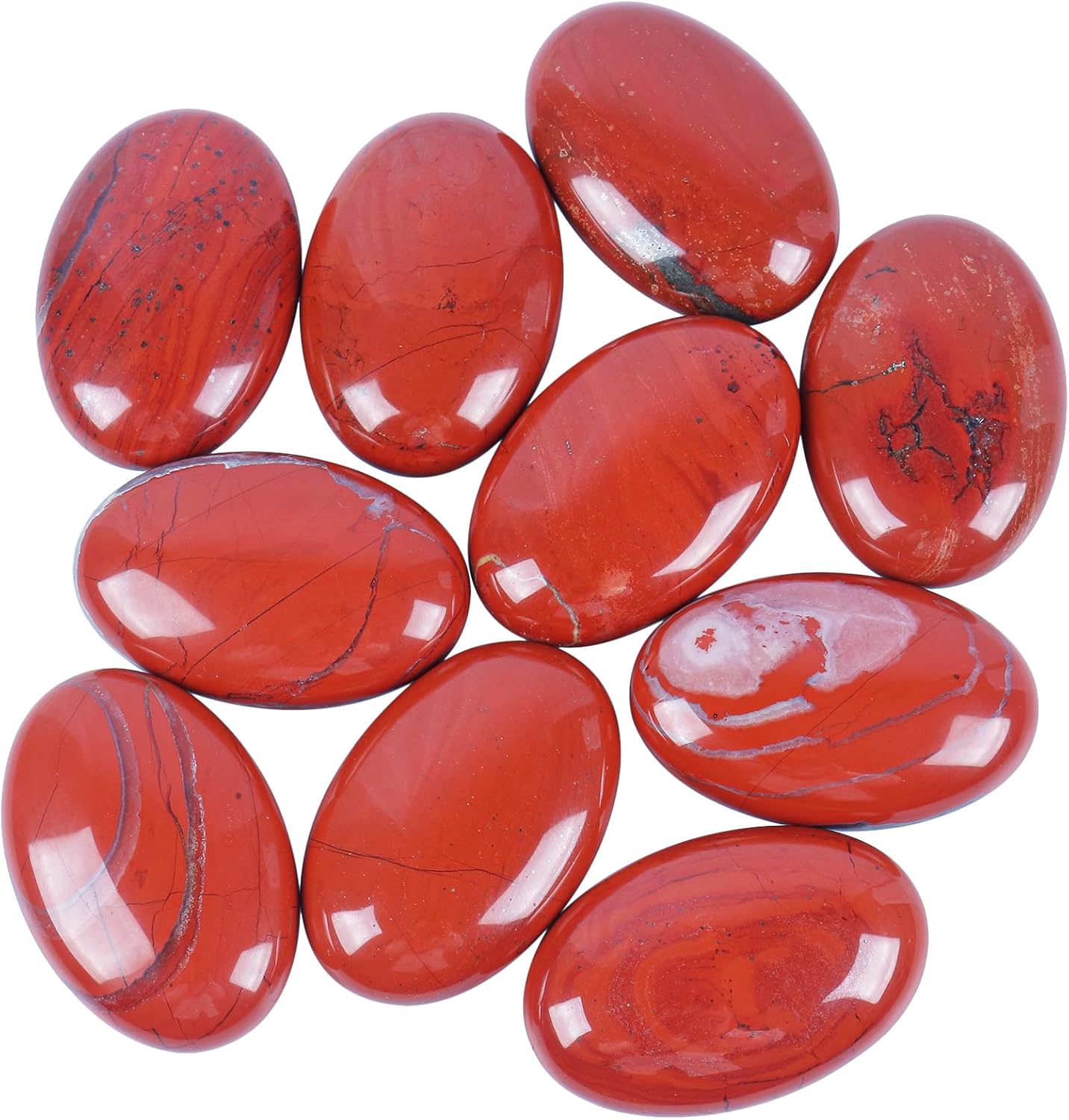Natural Red Jasper Oval Polished Worry Stones, Healing Crystal Indoor Fountain Stones Massage Energy Anxiety Relief Items