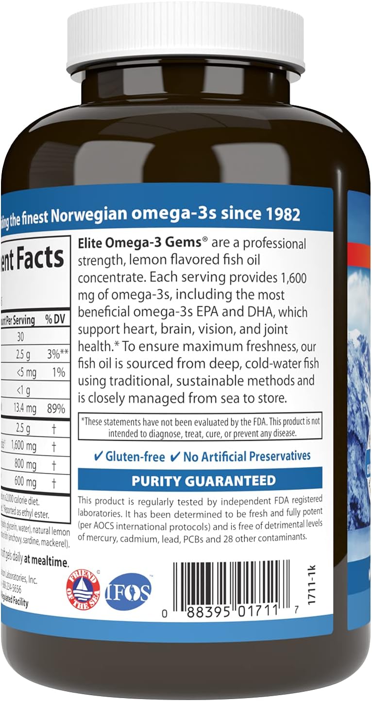 Carlson Labs Wild Caught Elite Omega-3, 1600mg, Omega 3s, Soft Gels, 90 Count